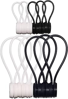 YFIII Magnetic Cable Ties 12 Pack, Reusable Silicone Cord Organizers with Embedded Magnets, 8 inch & 4.3 inch, Black and White, Dual Size & Color, for Cable Management (12, black & white)
