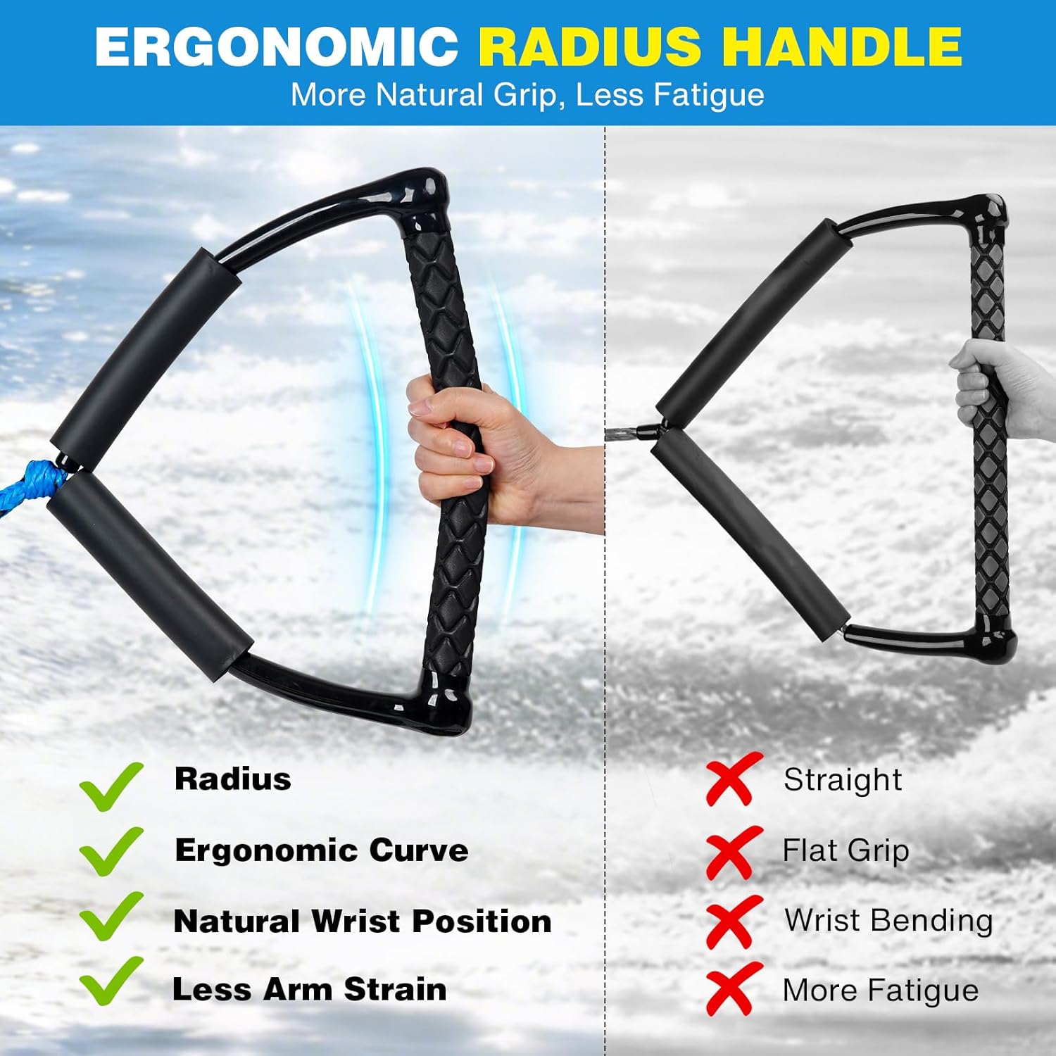 75FT Radius Handle Ski Ropes for Water Skiing, Floating Wakeboard Rope and Handle, 4-Section Water Ski Rope, Wakeboard Tow Ropes for Waterskiing, Wakeboarding, Kneeboarding, Watersports