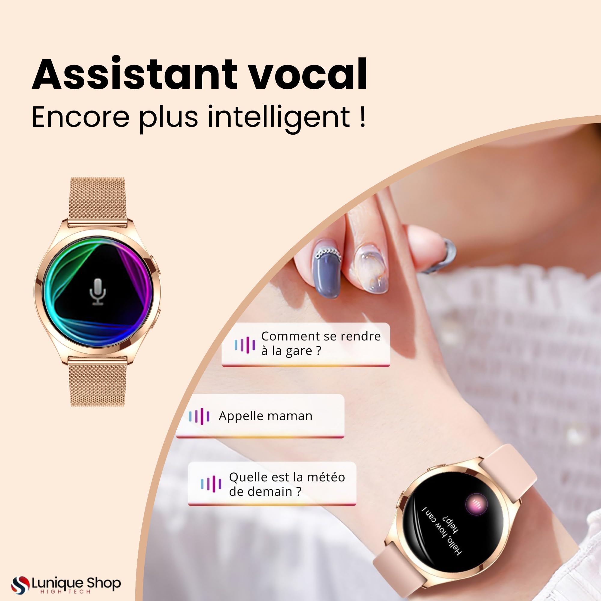 LSWATCH V2 Montre Connectée Femme avec Appel Bluetooth 1.6"- Smartwatch Oxygene Sanguin Tension Fréquence Cardiaque Podomètre Sommeil Météo 2 Bracelets Intelligent iOS Android +100 Sport