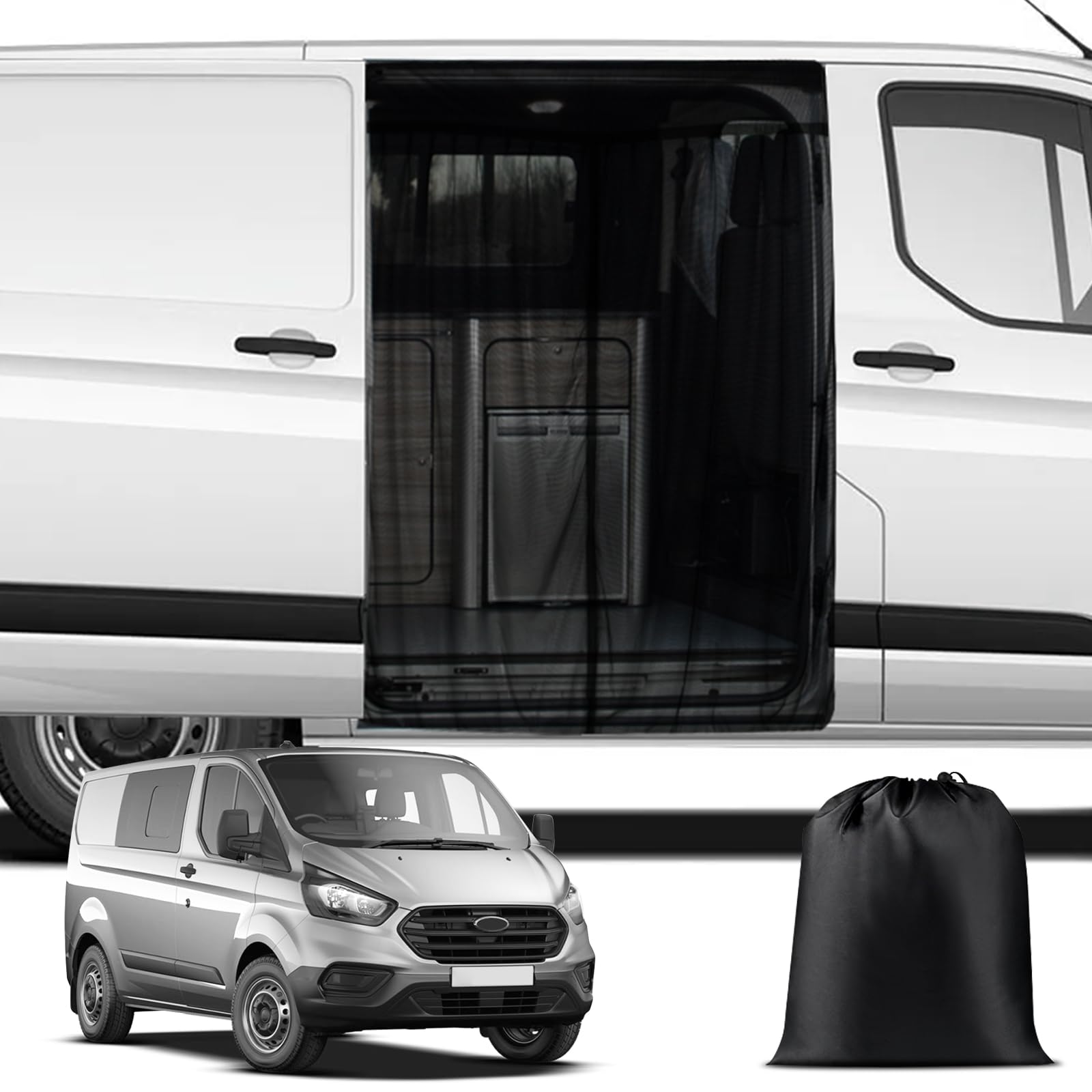 ZWPARTS Moustiquaire Magnétique Personnalisée pour Ford Transit Custom H1 Low Roof, Couche Double Moustiquaire Van pour Porte Latérale, Moustiquaire avec Fermeture éclair sur Porte Centrale