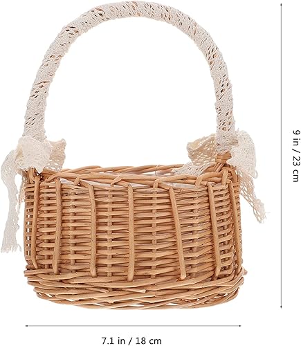 Miniatura 6 de Cabilock Cesta de almacenamiento tejida de ratán vintage, cesta de flores de mimbre, cesta tejida a mano con mango de encaje, cesta de dulces para