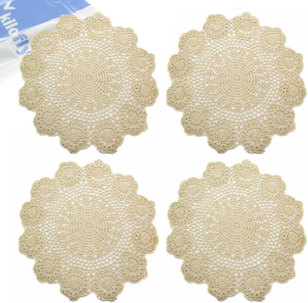 kilofly Handmade Crochet Round Cotton Lace Table Placemats Doilies Value Pack [Set