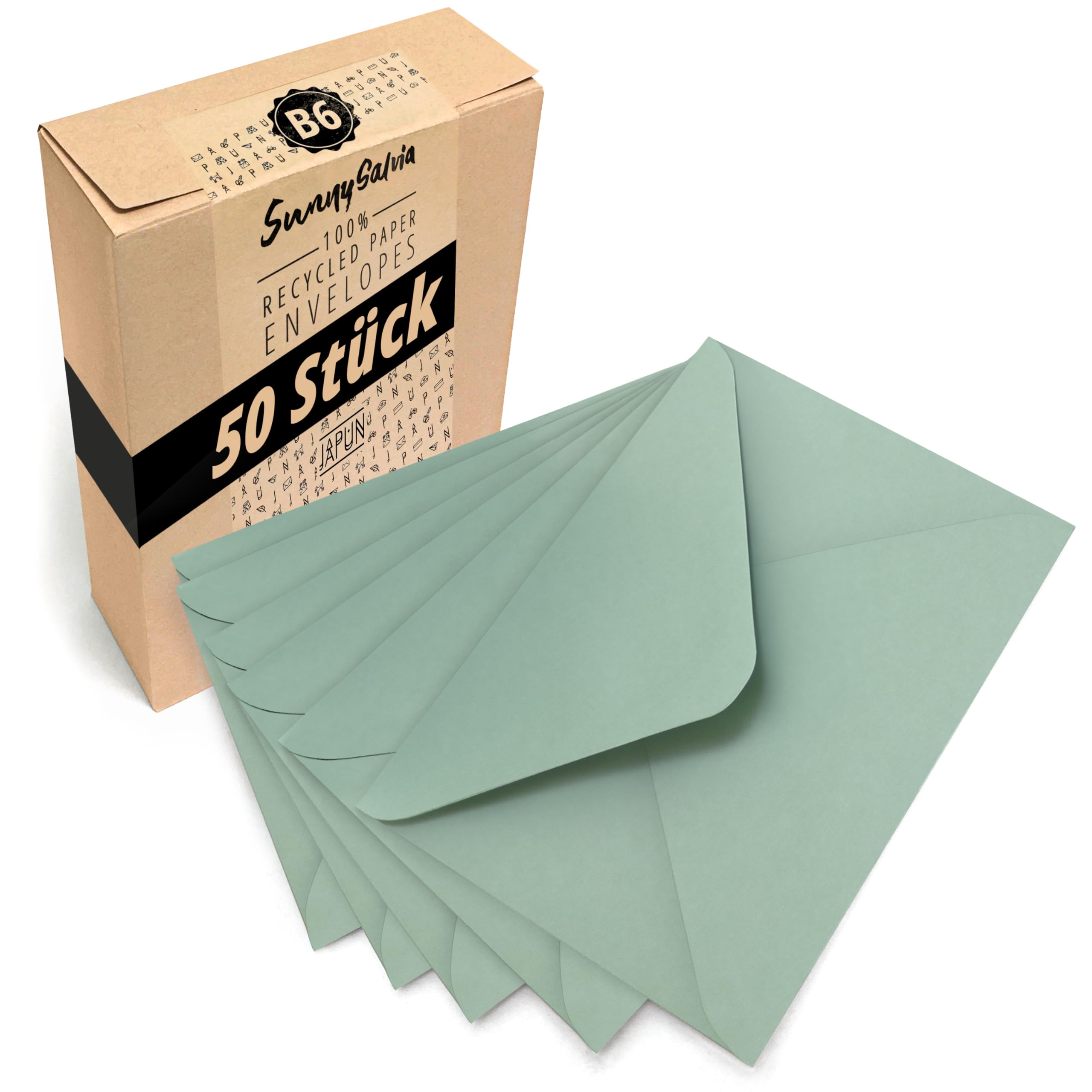 100 stuks B6 enveloppen 17,5 x 12,5 cm, eucalyptusgroen, natte sluiting met puntige klep, 120 g/m², voor bruiloft, wenskaarten, uitnodigingen