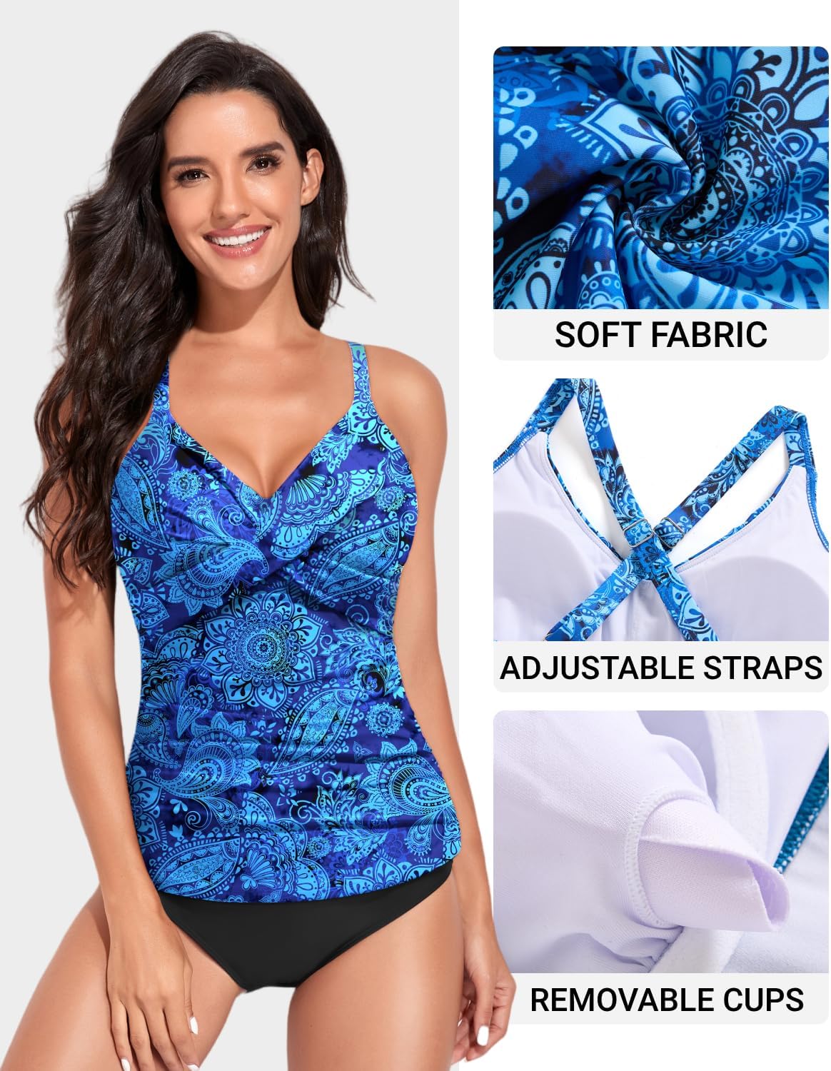Women Tankini Bathing Suit Top - Twist Front V Neck Swim Top Only Cross Tummy Control Swimsuit 2025 - Image 2