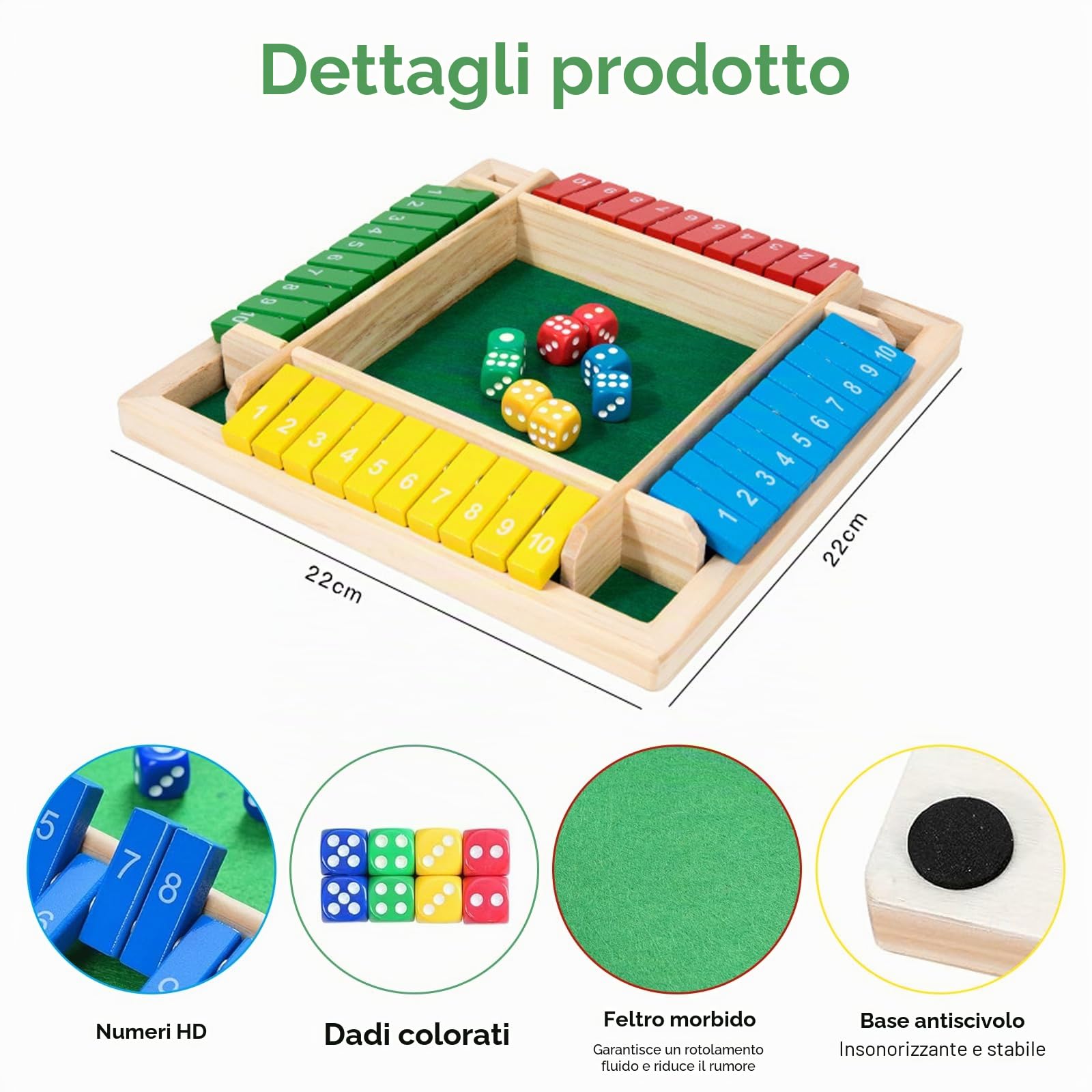 Shut The Box, Gioco da Tavolo in Legno con Dadi, Giochi in Legno di Società per Bambini e Adulti, Matematici Giochi da Tavolo Adulti per 1-4 Giocatori, Classico Mastermind Gioco per Famiglia