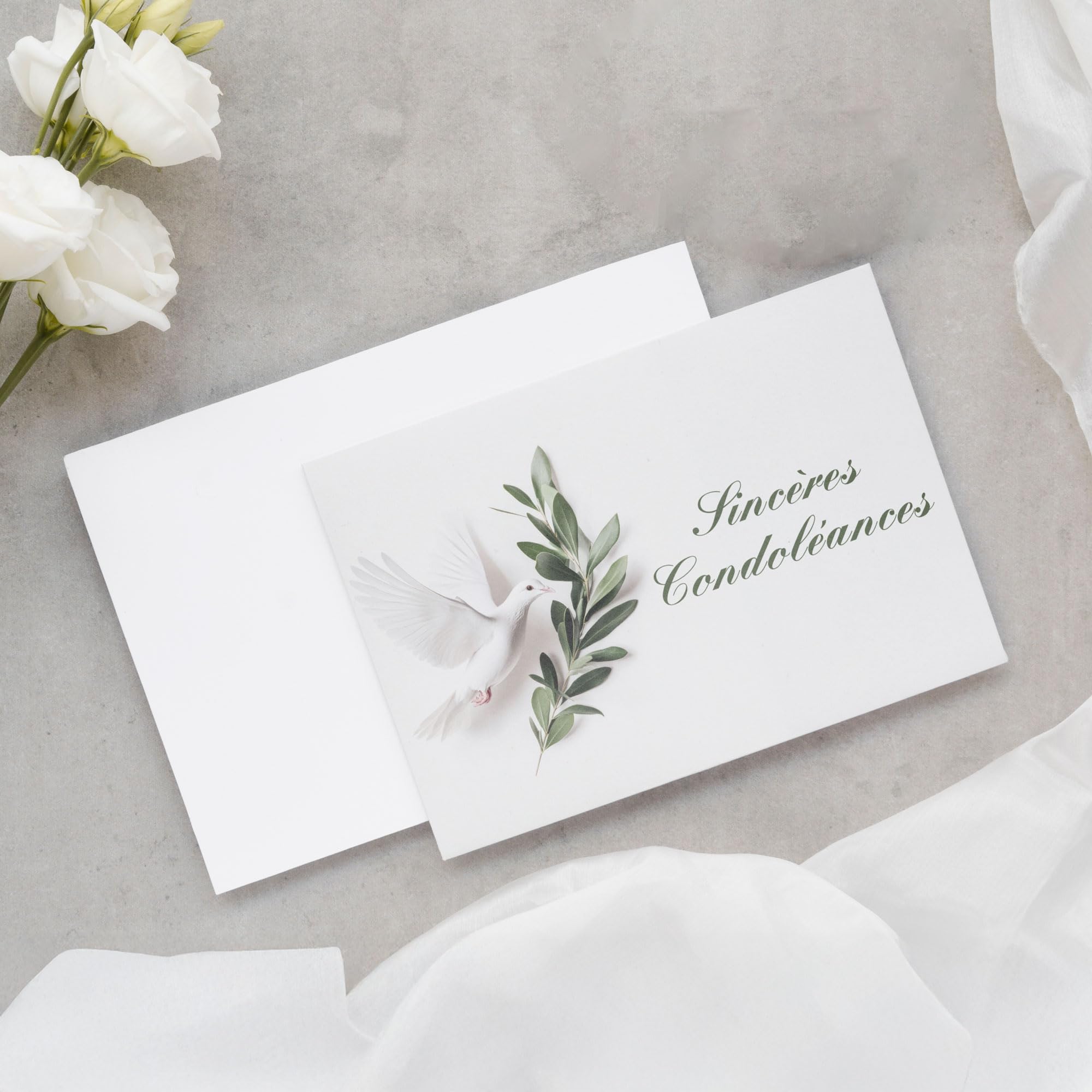 Cartes De Condoléances Avec Enveloppes - Lot De 5, Fabriqué En France, Papier Recyclé 350 G/m², Motifs Sobres