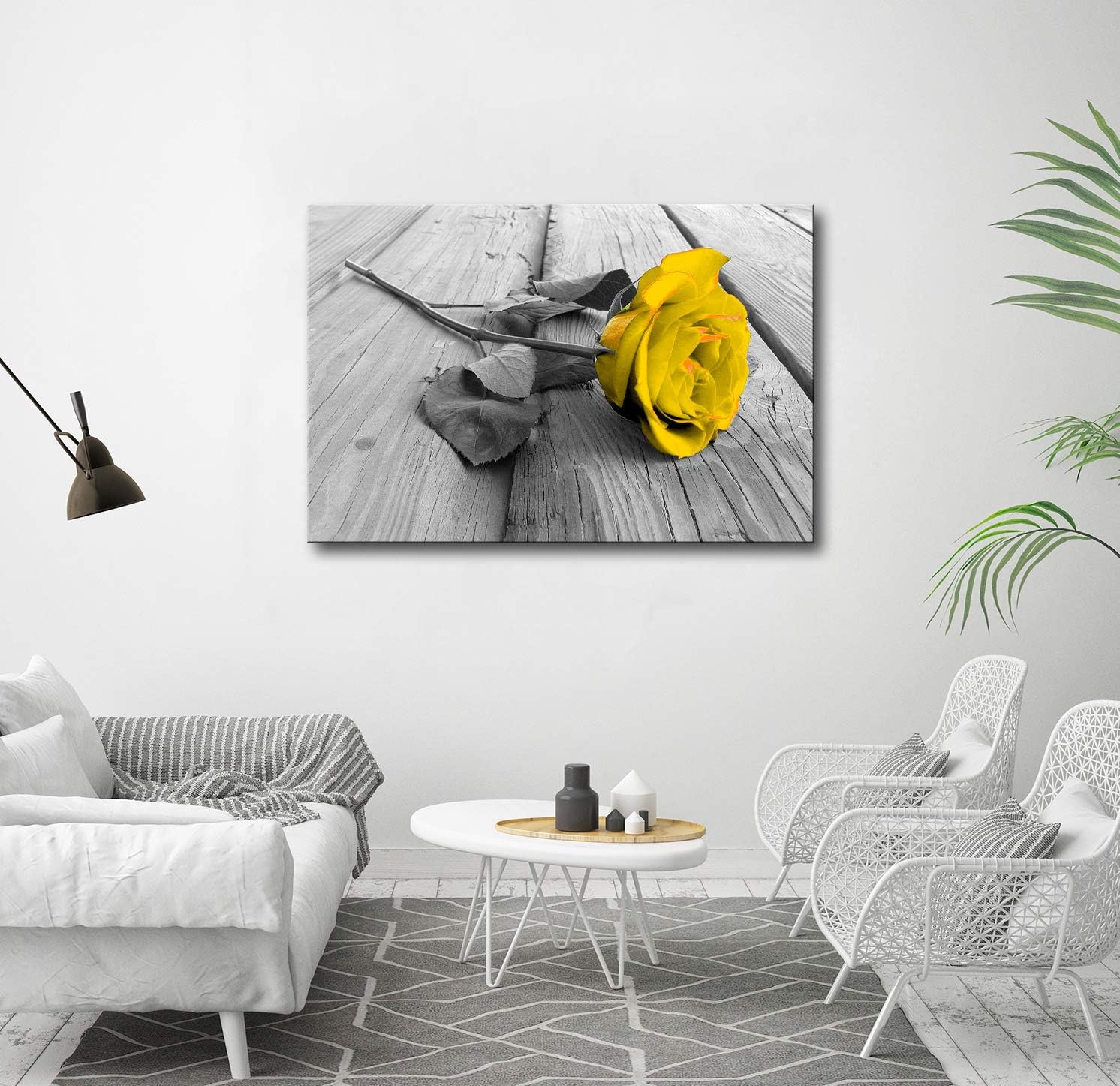 🔥 Hot Deals AMEMNY Yellow Grey Rose Flower Yellow Floral Canvas Prints Artwork Modern Paintings Wall Art Home Decoration Stretched and Framed Ready to Hang (24''Hx36''W, Yellow Rose)