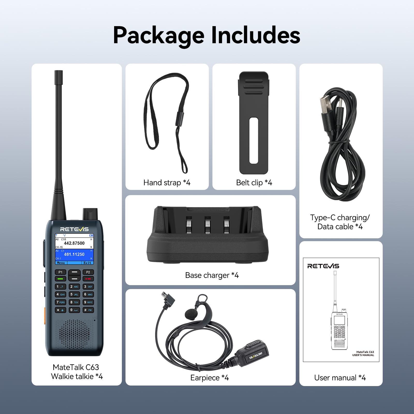 Retevis MateTalk C63 Radiotelefon ze Słuchawką, Zarządzanie Zleceniami Roboczymi – 3 Tryby Połączeń/Wysyłanie SMS-ów, LCD, Dwukierunkowy Radiotelefon do Centrów Handlowych (4 Opakowanie)
