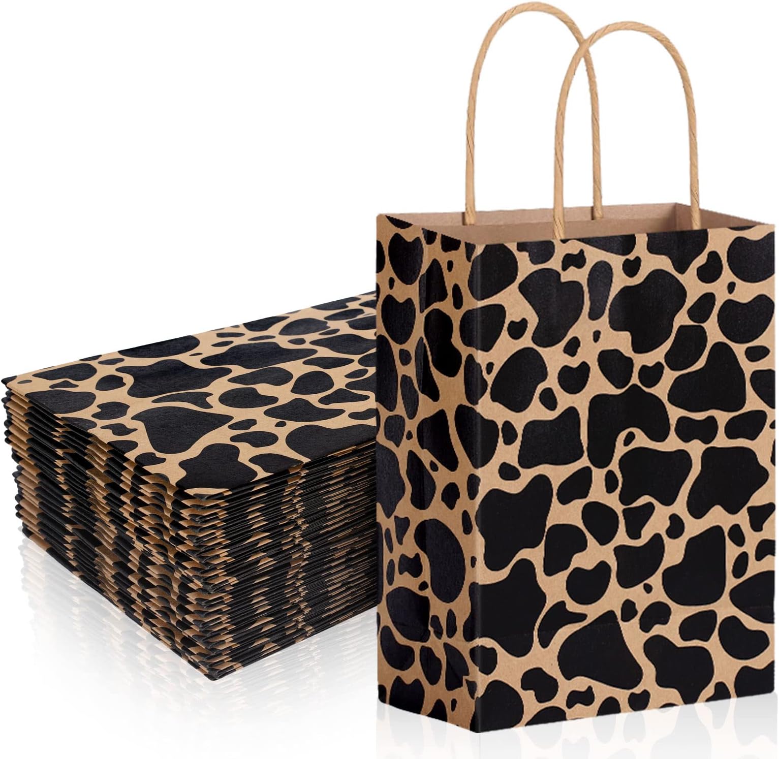 Whaline 20Pcs Cow Print Gift Bags with Handles Farm Animal Paper Bags Cow Print Kraft Paper Treat Bags Party Favors Goodies Bags for Gift Wrapping Girls Boy Birthday Baby Shower Party Supplies