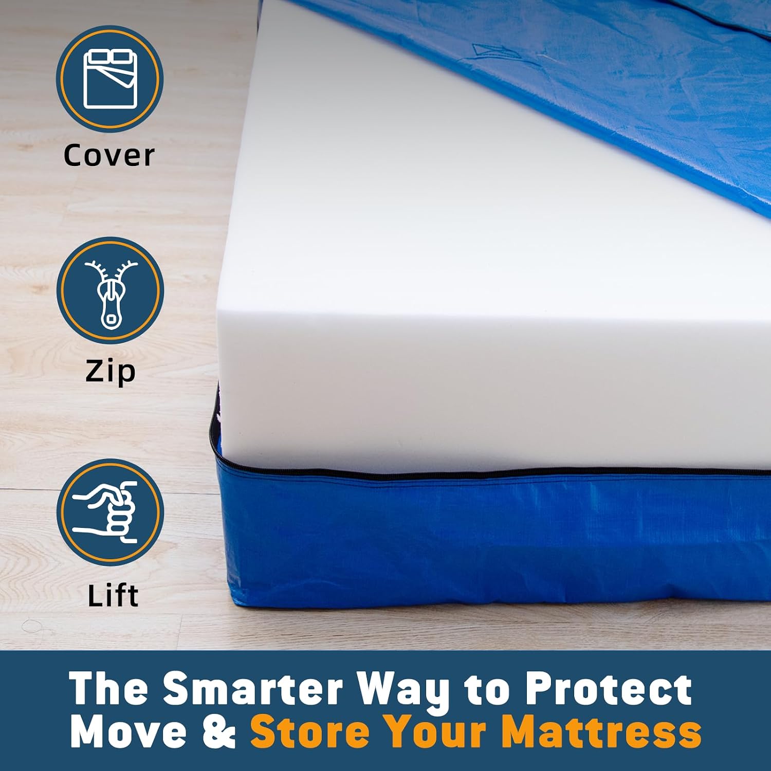Mattress Bag for Moving Storage Handles Zipper Heavy Duty Twin XL Mattress Encasement Reusable Waterproof Mattress Cover Protector Moving Dorm Apartment Packing Storage (82"x42"x15" Blue)