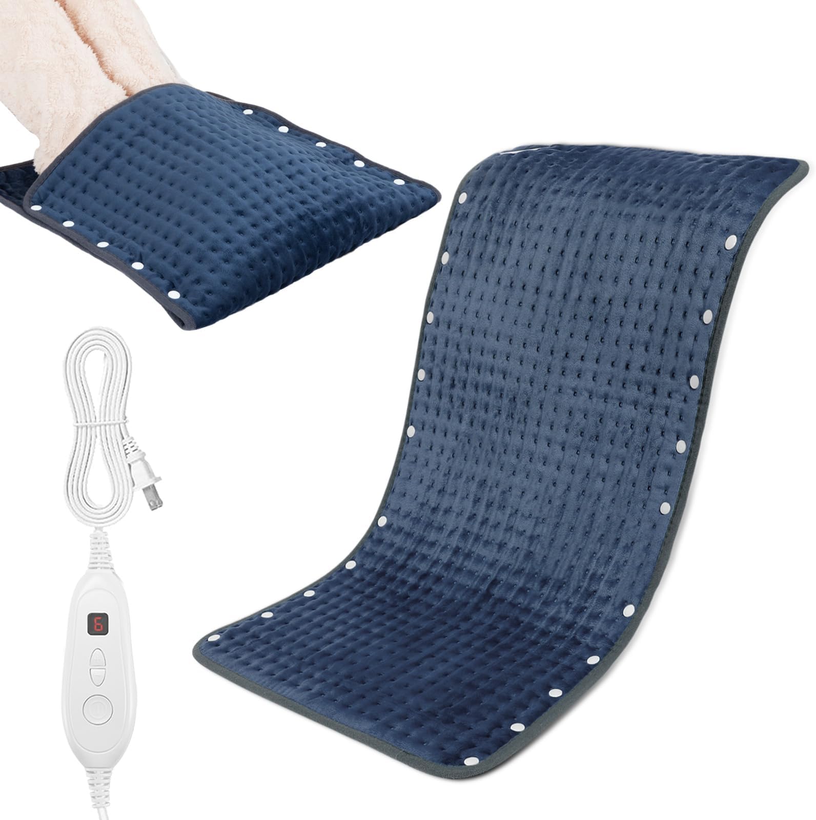DAILYLIFE Heating Pad with Bottom, 17"x33" Electric Heated Foot Warmer with Overheating Protection | 6 Heating Settings | Auto-Off | Machine Washable, Deep Blue