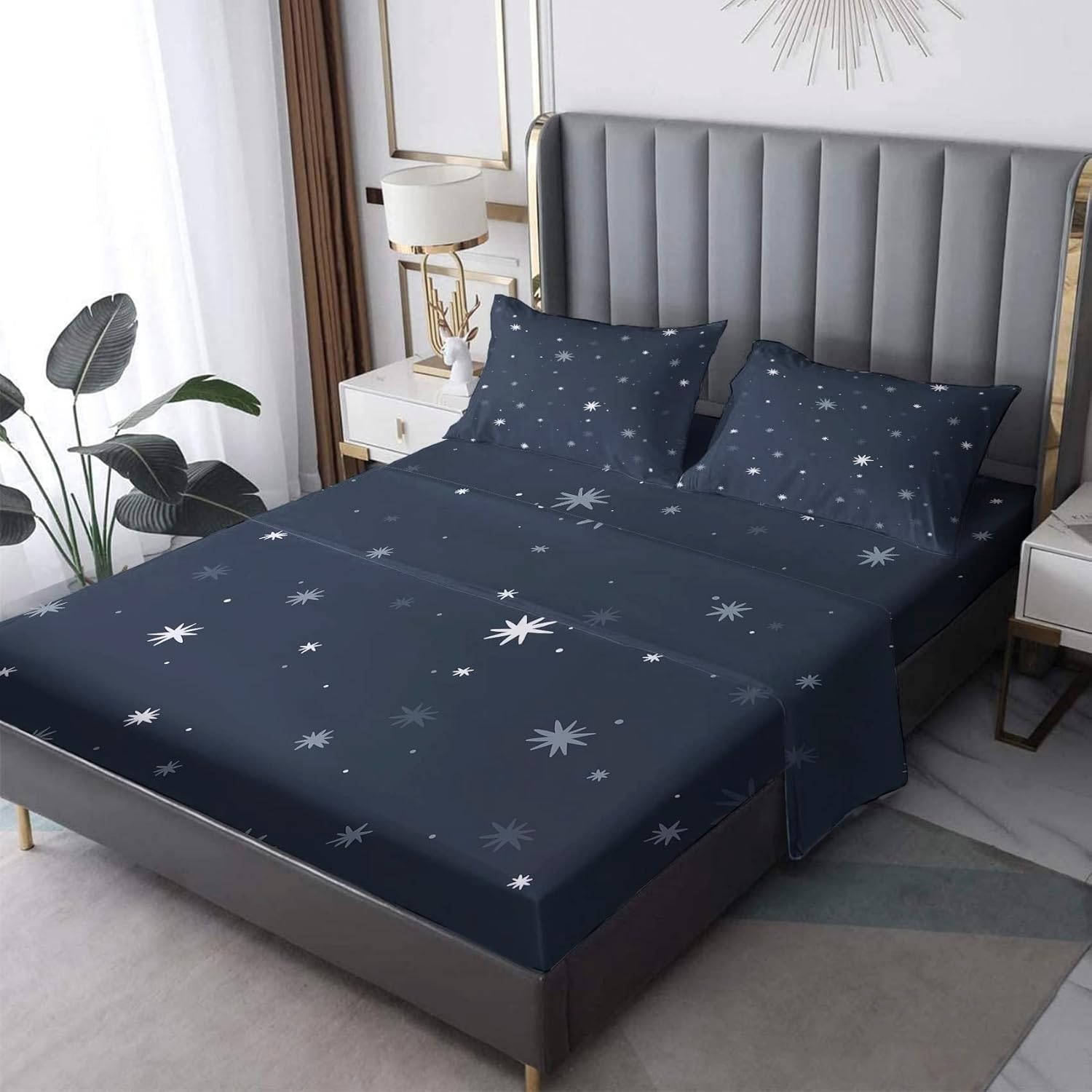 NIYAKA Queen Sheet Set Deep Pocket Starry Sky Bedding Set
