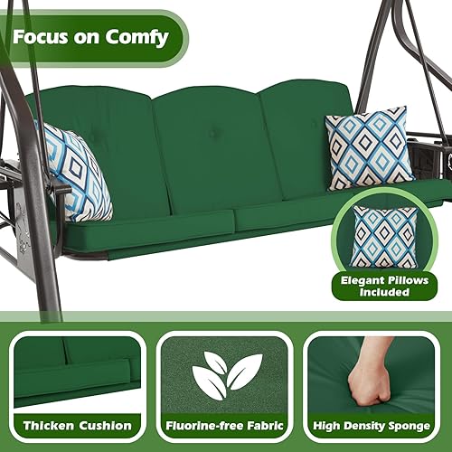 Miniatura 4 de Columpio de porche al aire libre de 3 asientos con soporte, columpio de patio con dosel, cama columpio de porche 2 en 1 y silla de columpio para