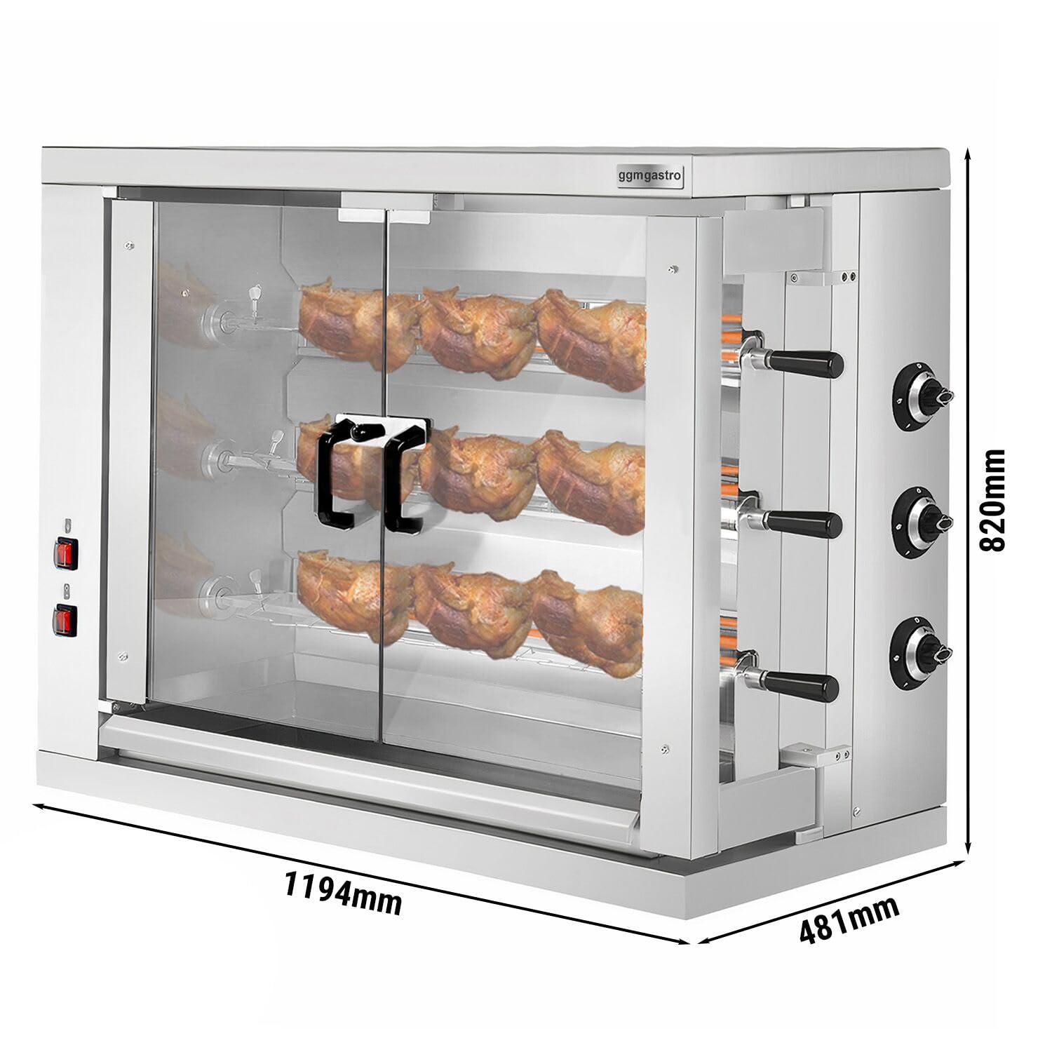 GGM Gastro | EHGE18 | Elektro Hähnchengrill - 9 kW - mit 3 Spießen für bis zu 18 Hähnchen