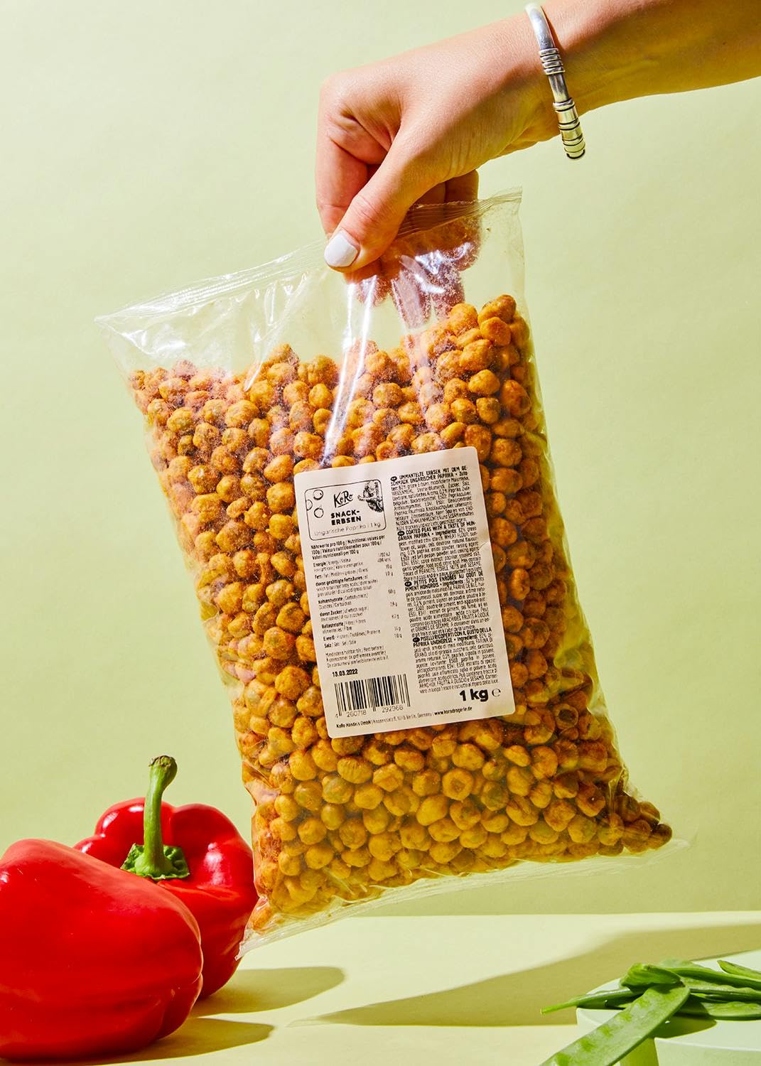 KoRo - Snack aux pois saveur poivron hongrois 1 kg - Petits pois croquants aux épices de paprika - Saveur fumée et épicée - Alternative vegan aux chips traditionnelles