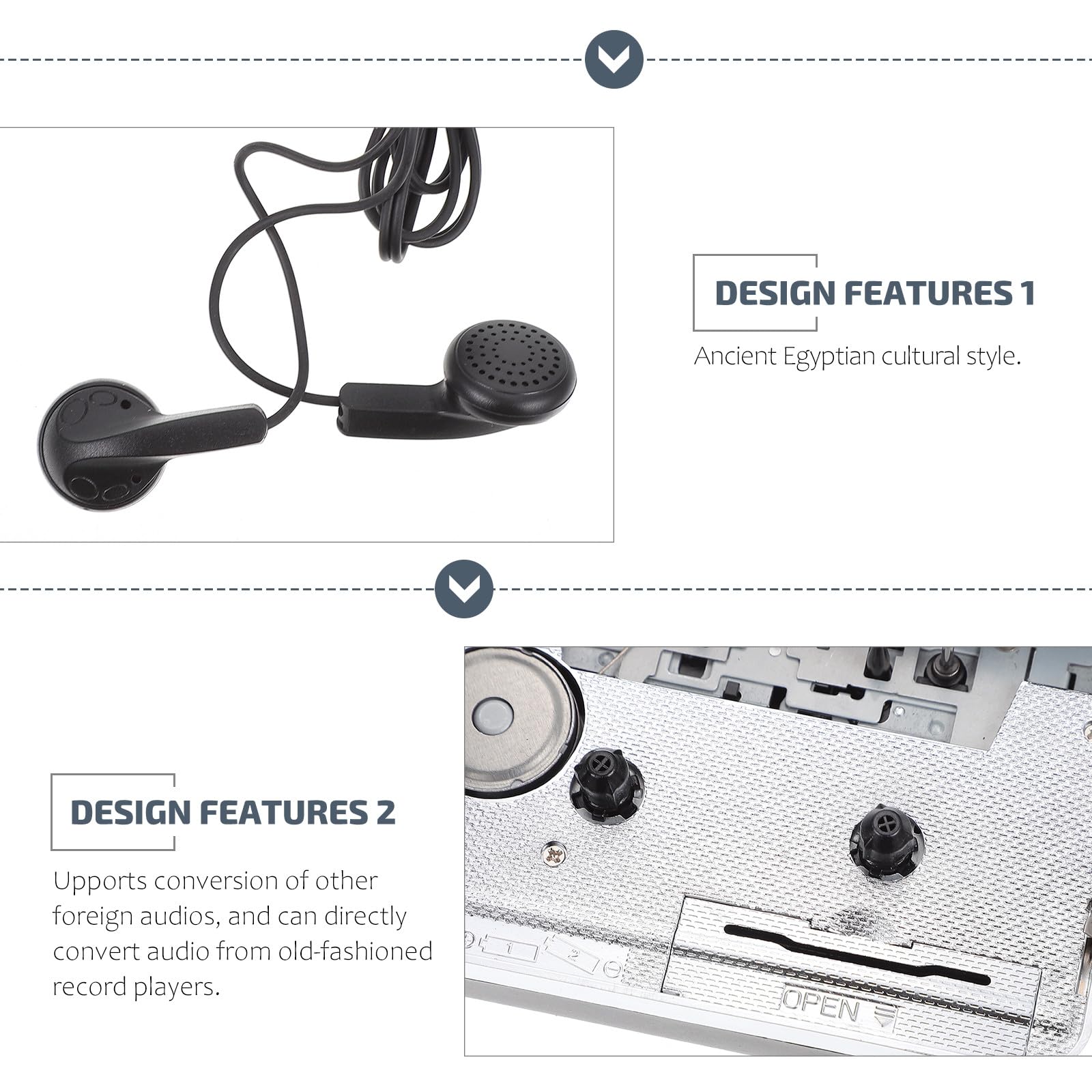 Convertitore da Cassetta USB Lettore Musicale Funzione Music Player e Plastico Argento senza Necessità di Installare Software, Alimentato da 2 Batterie Aa