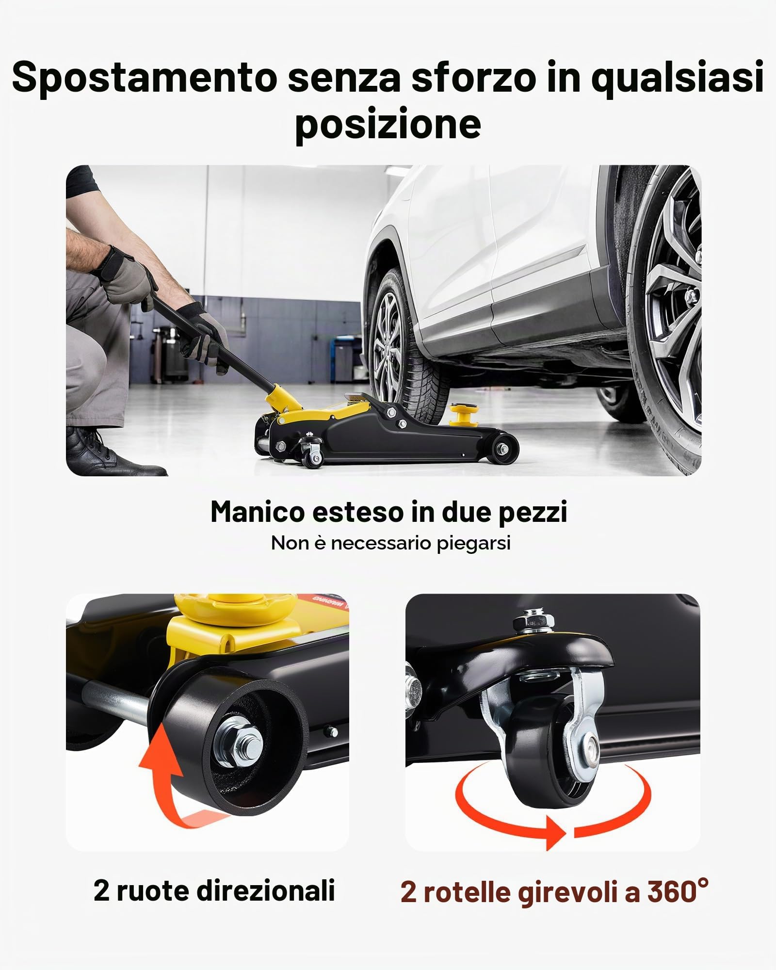 VEVOR Cric Idraulico a Carrello 2,5 Tonnellate a Basso Profilo, Cric Idraulico da Pavimento in Acciaio, a Pistone Singolo con Sella Rialzata, Altezza di Sollevamento 85-350 mm, per Auto, Moto e SUV