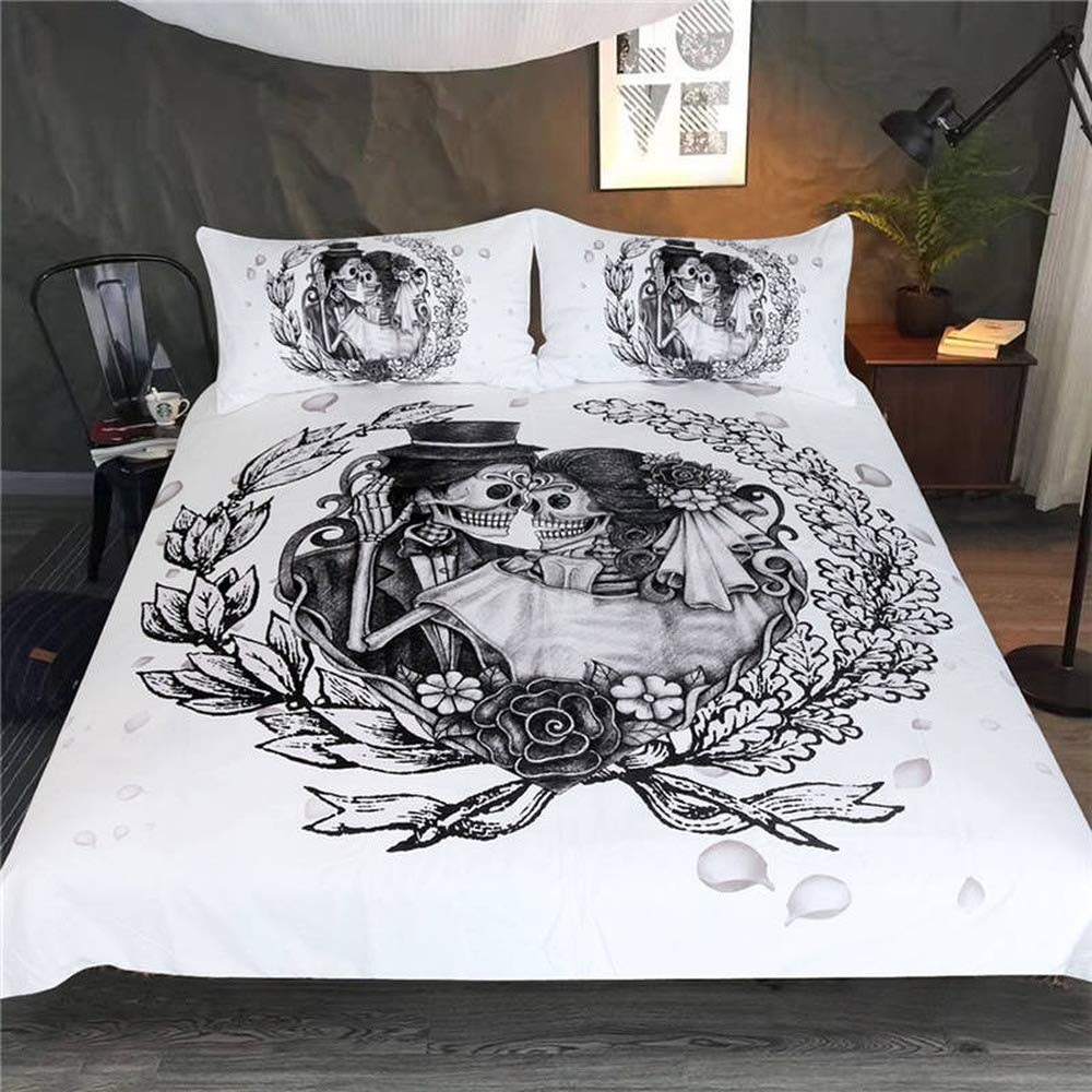 Housse de couette squelette 264x228 cm avec ses 2 taies d'oreiller