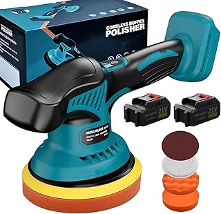 Poliermaschine Auto Akku, Polishing Schnurlose Poliermaschine 8 variablen Geschwindigkeiten Auto Poliermaschinen Set mit 2 x 21V Akkus für Wachsen/Autodetaillierung