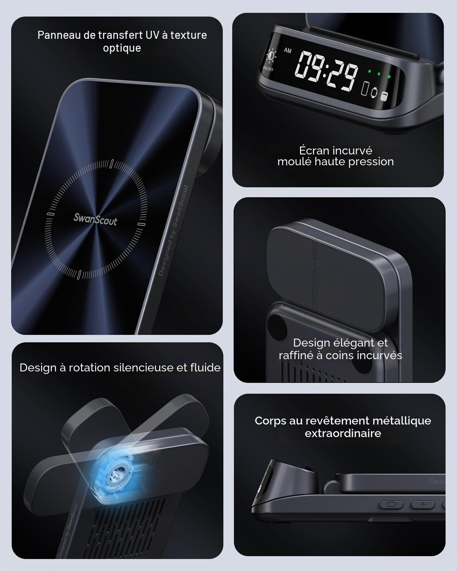 SwanScout Chargeur sans Fil 3 en 1 pour Pixel Watch 3/2 (Non pour Watch 4/1), Fitbit Versa 4/3, SwanScout 708G2, Station de Charge pour Google Pixel 9 Pro Fold/9/Fold/8/7/7a/6, Pixel Buds Pro 2