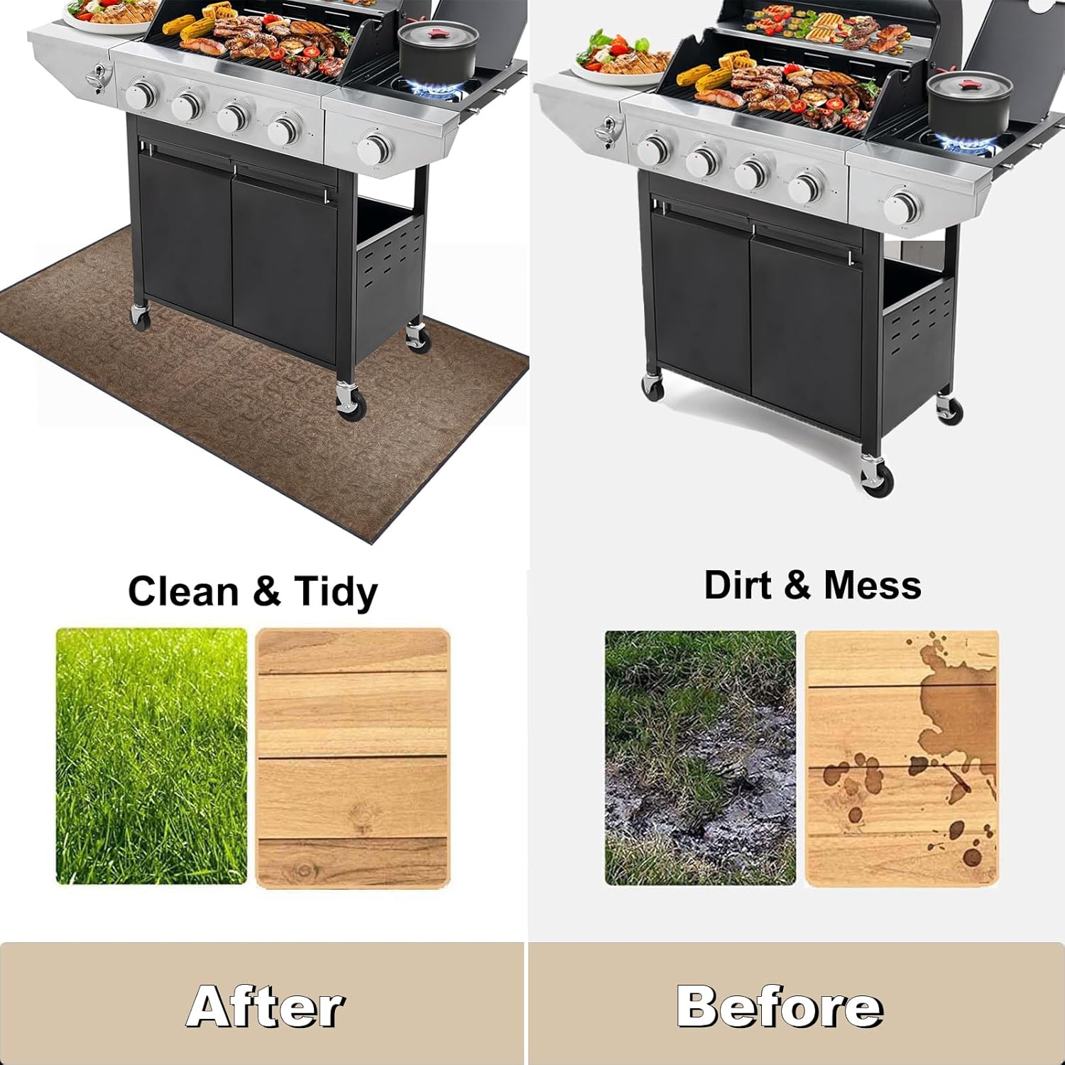 Under Grill Mat for Outdoor Grill, 65 x 51 inches Heavy Duty Thickened BBQ Mats, Oil-Proof Waterproof Floor Protector for Lawn, Deck and Patio - Image 3