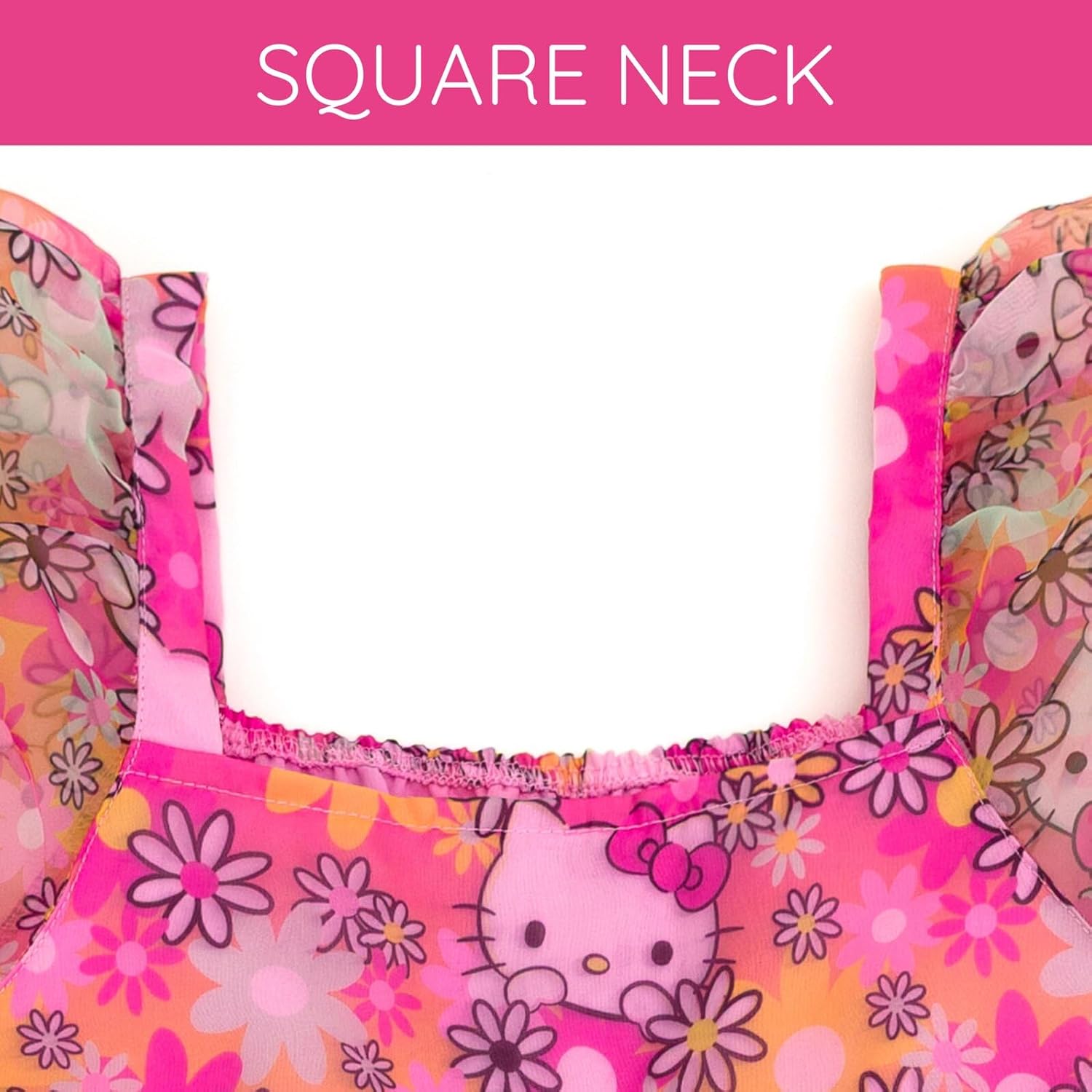 Hello Kitty Girls Square Neck Organza Dress Toddler to Big Kid Sizes (4T - 14-16) - Image 5