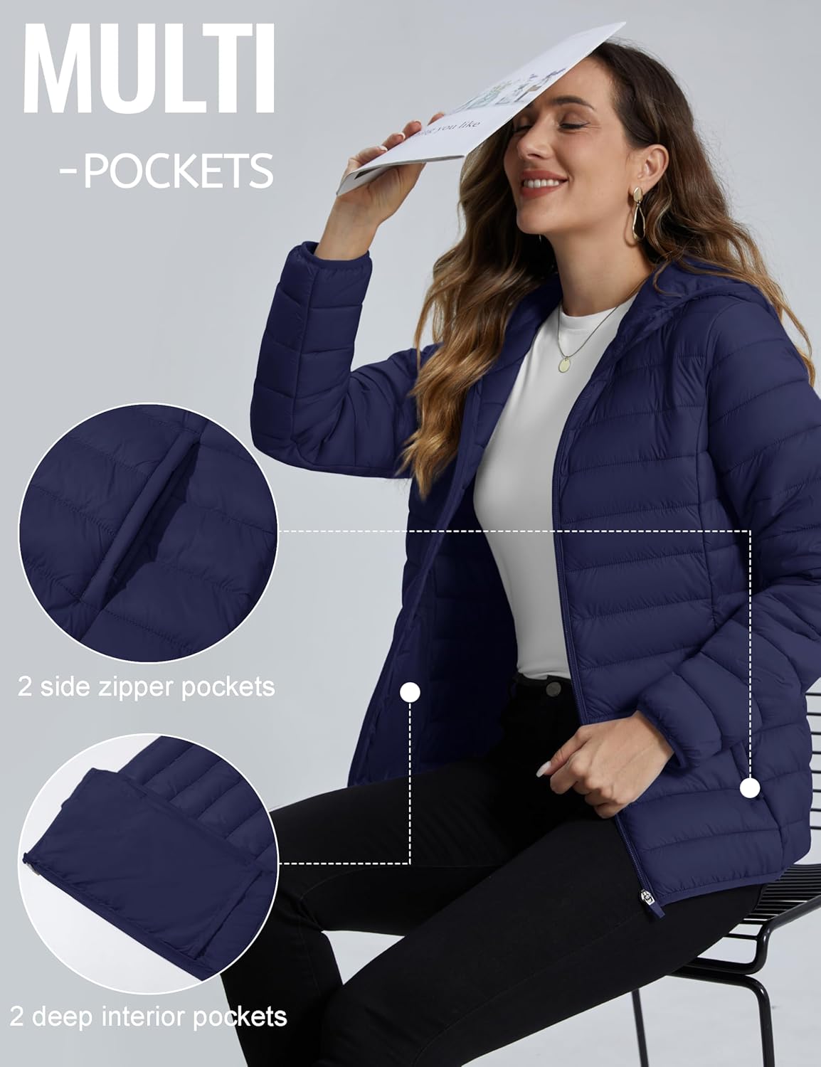 TACVASEN Women's Lightweight Puffer Jacket with Hood Pockets Quilted Padded Full-zip Water-Resistant Winter Coat - Image 6