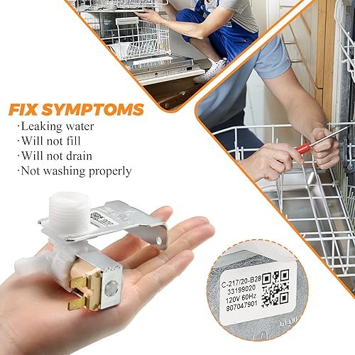 Miniatura 3 de 807047901 Válvula de entrada de agua para lavavajillas de Blutoget -Fit para lavavajillas Frigidaire Crosley Kenmore FGID2466QF5A, FFCD2413US2A,
