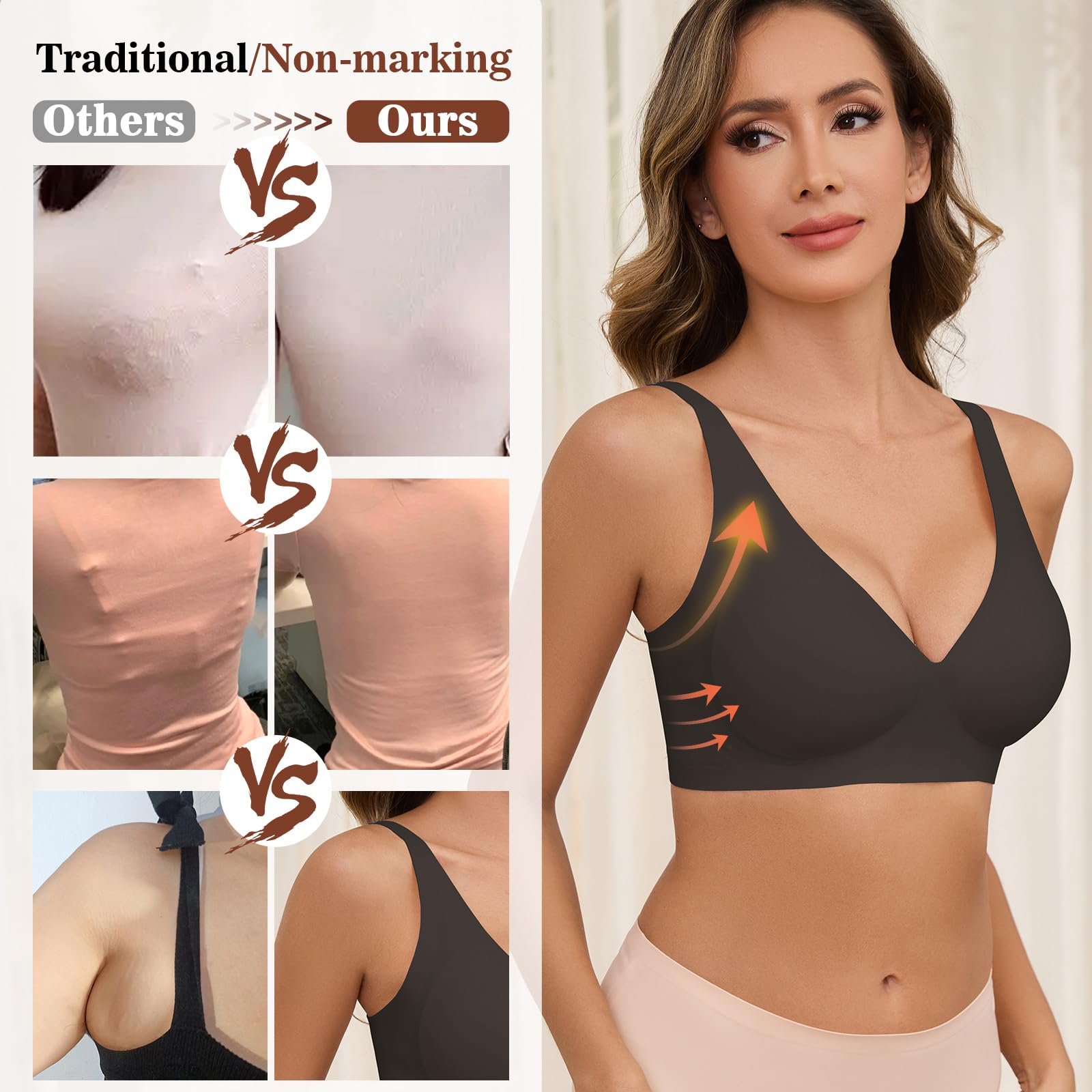 Nadeer Sujetador sin Aros Mujer Bralette sin Costuras Push Up Sostenes Básicos Cuello V Brasier de Dormir Comodos con Extensor de Sujetador