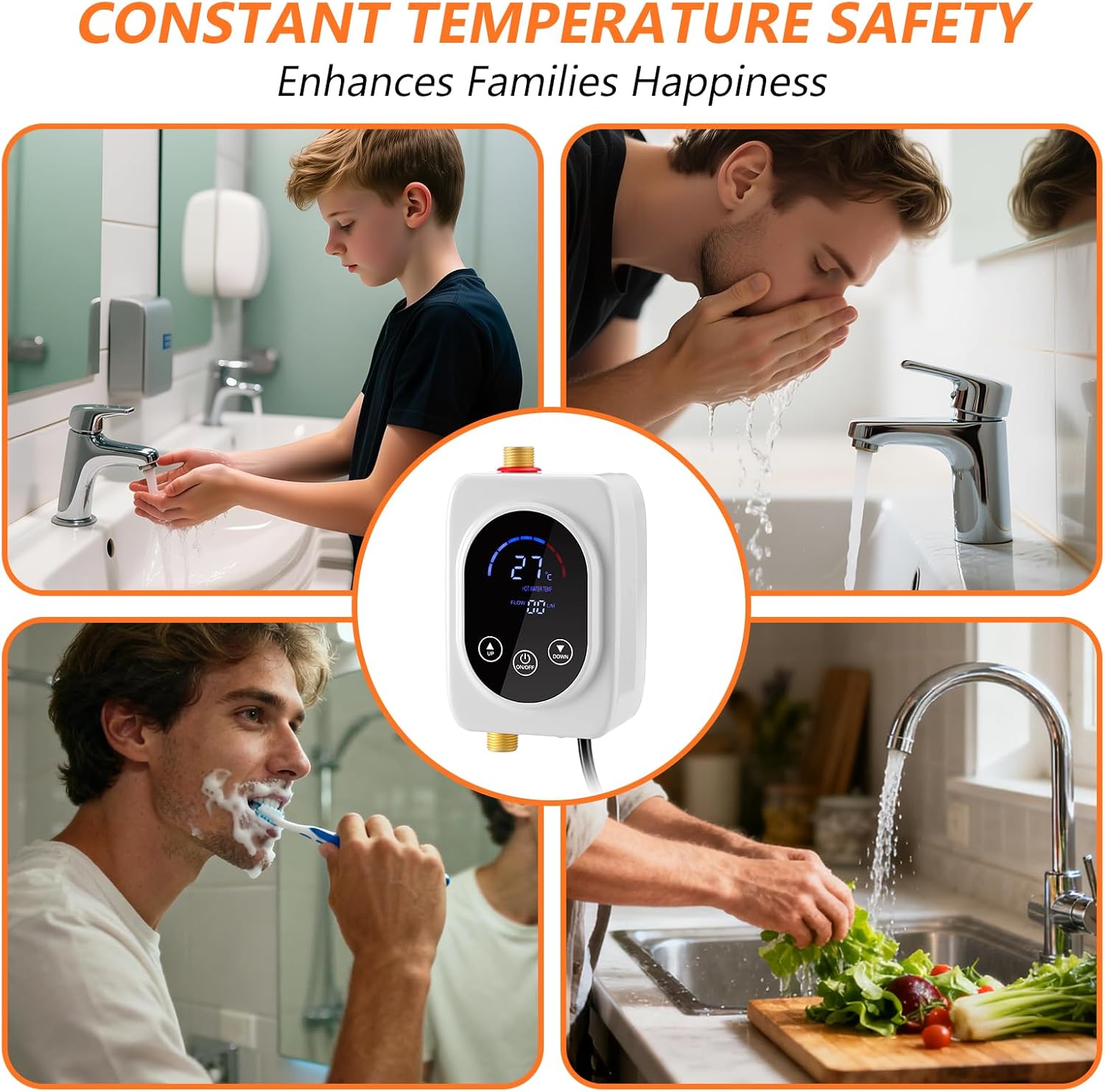 110V Tankless Water Heater Electric, 3000W Instant Water Heater Under Sink Adjustable Temperature, Hot Water Heater with Digital Display for Kitchen Bathroom RV