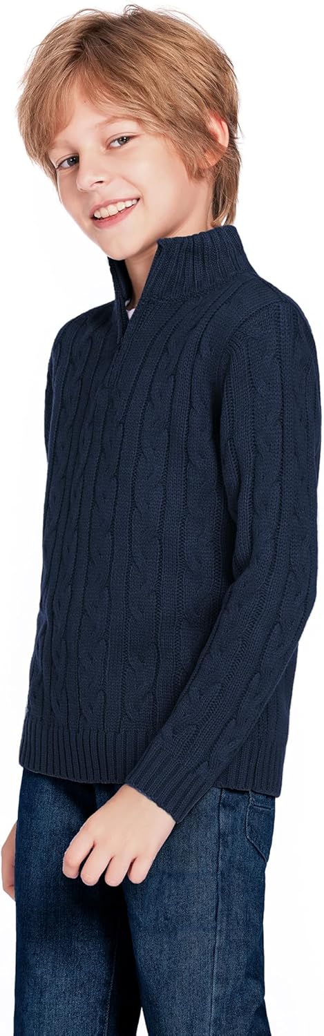 Arshiner Boy's Cable Knitted Sweater Half Zip Lightweight Casual Pullovers for Kids 3-12 Years