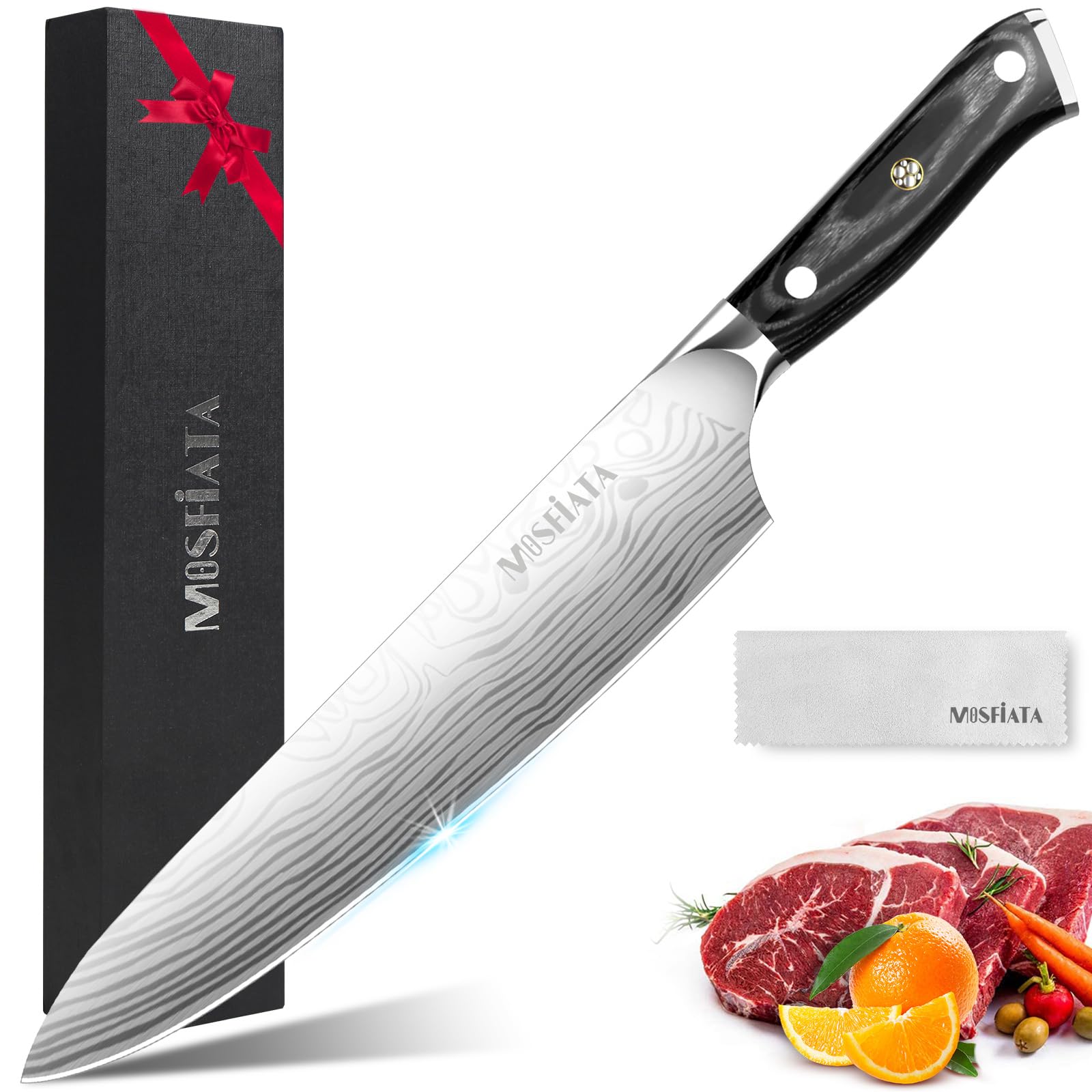 MOSFiATA Kochmesser 10 Zoll - Extrem scharfes Fleischmesser aus hochwertigem EN1.4116 Stahl, ideal für Profiköche, Kochmesser Messer Küchenmesser Chef Knife, inklusive eleganter Geschenkverpackung