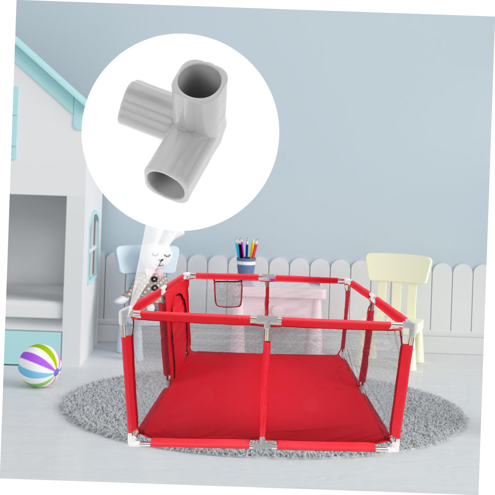 Totority PVC Tent Fittings 4pcs Tee Pipe Elbow Connectors Toddler Playpen Accessories Living Room Light Grey