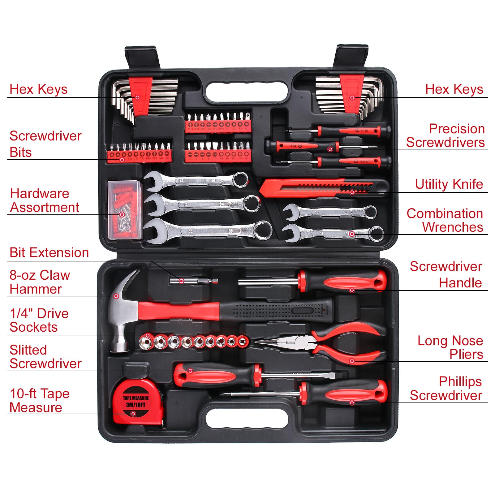 WINNER 175-Piece Multi-Purpose Automotive and Household Tool Kit in Toolbox Storage Case, Perfect for General Home and Auto Repairs, House DIY Project, Garage, Car, Travel Emergency, Housewarming Gift