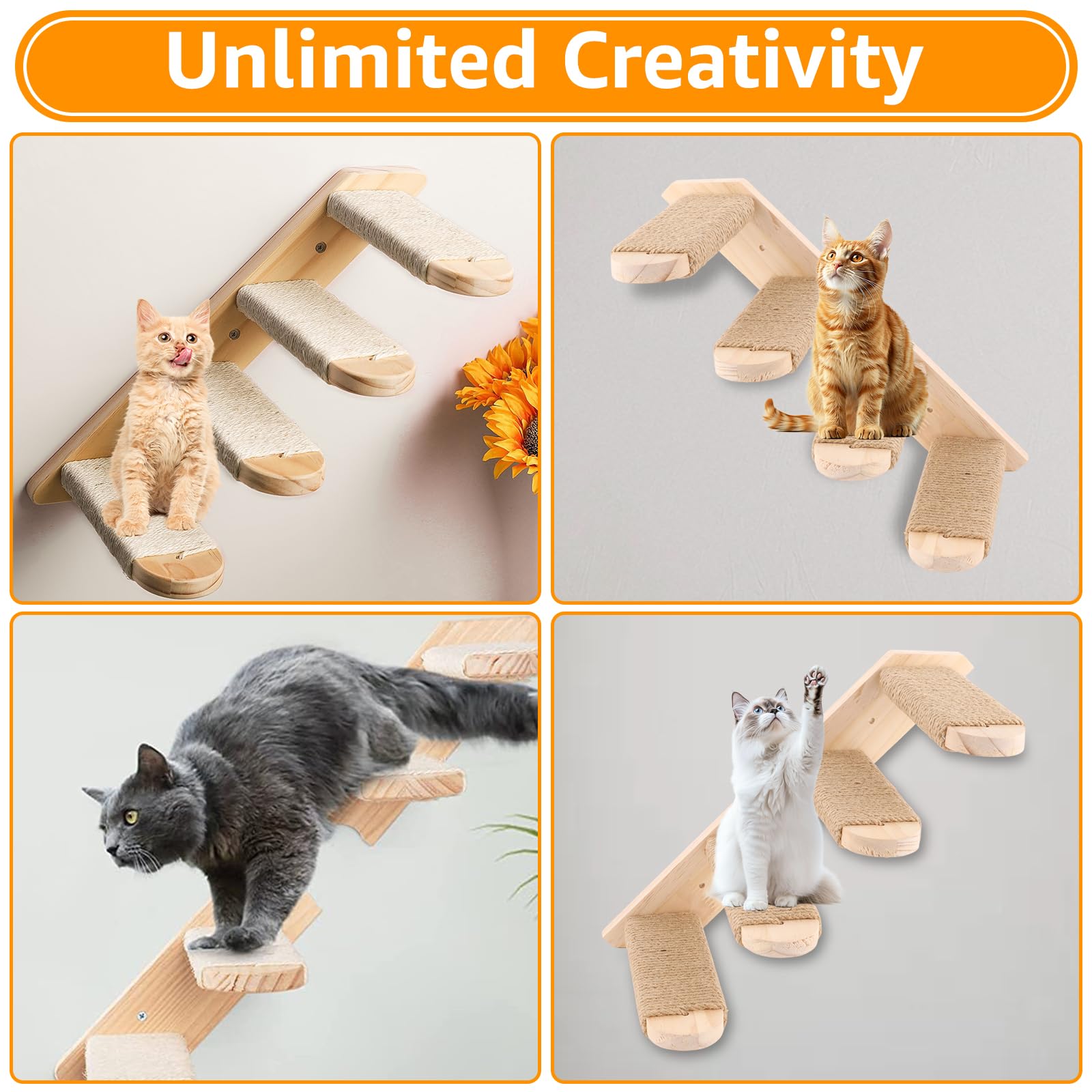 DAJAVE 2 Stück Kletterwand Katzen Katzentreppe Wand 8 Stufen,Katzenleiter mit Juteseil,Katzenbretter für die Wand, Katzen Treppe,Katzentreppe Kletterwand Katze für Katze Klettern Spielen(20 kg Tragen)