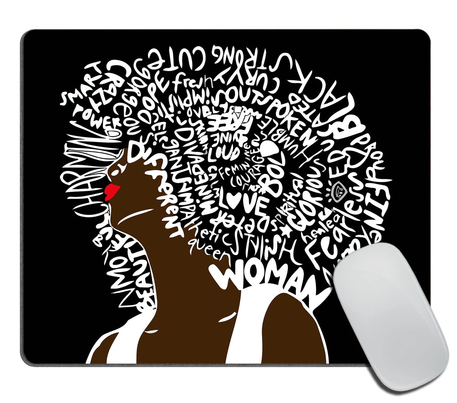African American Women Mouse Pad, African Art Afro Women Quote Hair Art Mouse Mat,Washable Mousepads Non-Slip Rubber Base Small Mousepad, 9.5×7.9×0.12 inches