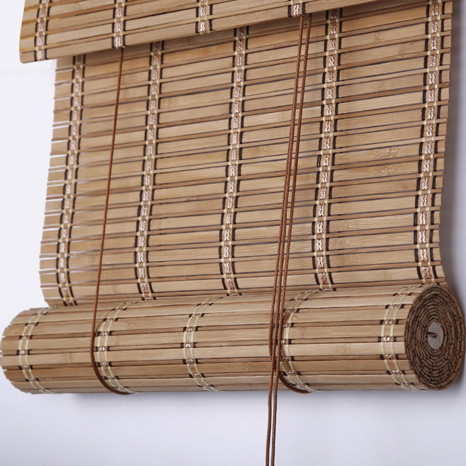 Retro Bambus Rollo,Natur Holzrollo,Verdunkelungsrollo,Raffrollo Innen,Sonnenschutz/Atmungsaktiv/Sichtschutz,Bambusrollo Jalousie für Hofgarten,Balkon,Terrasse,Einstellbar (W120×H210cm)
