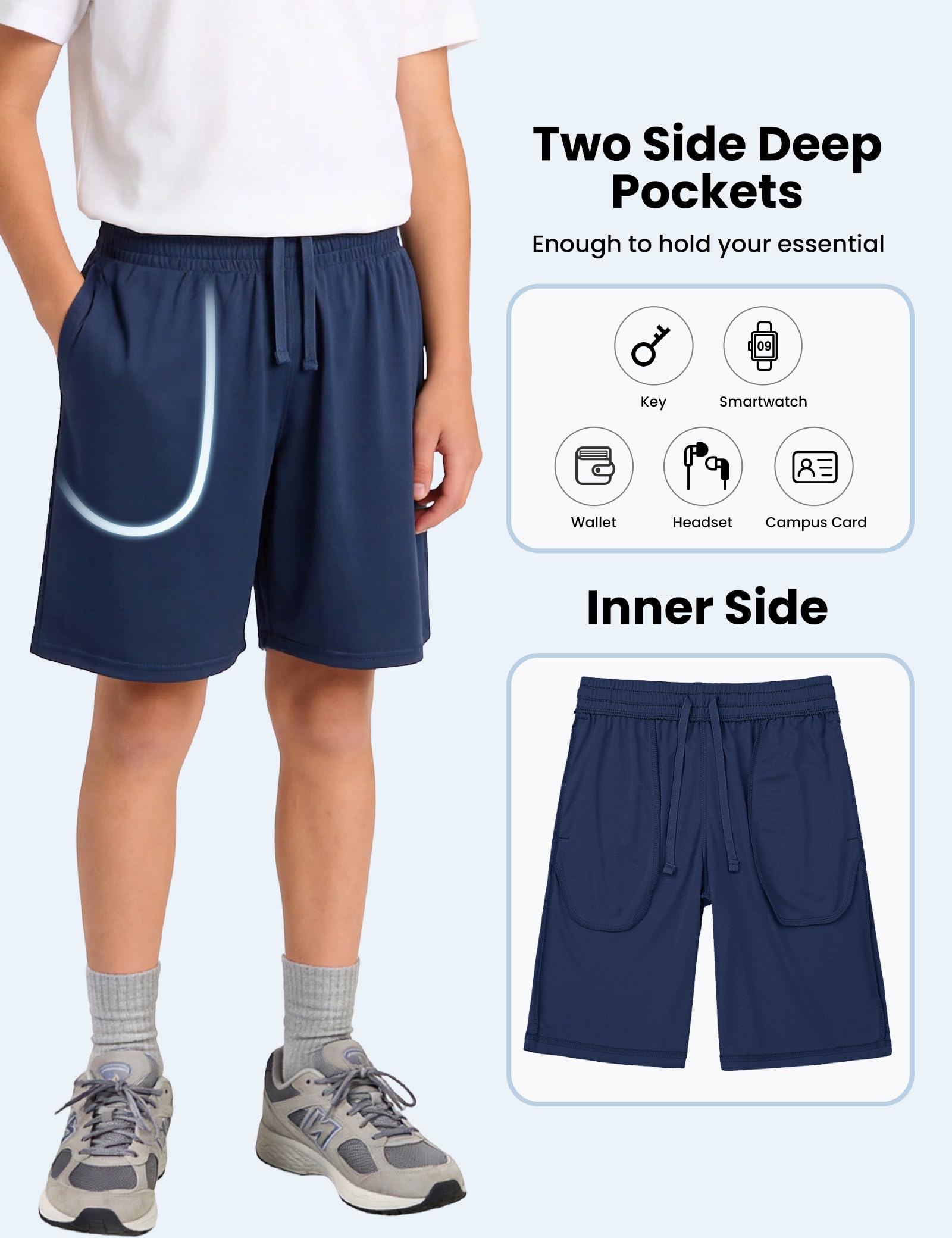 Lot de 5 shorts de sport respirants décontractés pour garçons, pour la course, le basket-ball et le football, à séchage rapide, légers, avec poches