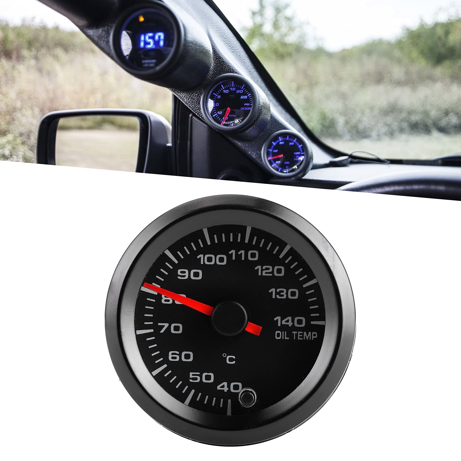 Öltemperaturanzeige, 2 Zoll, 12 V, universelles Auto-Öltemperaturmessgerät mit 7-farbiger Hintergrundbeleuchtung, hohe Genauigkeit, 40140 ℃-Anzeige für alle 12 V-Fahrzeuge,