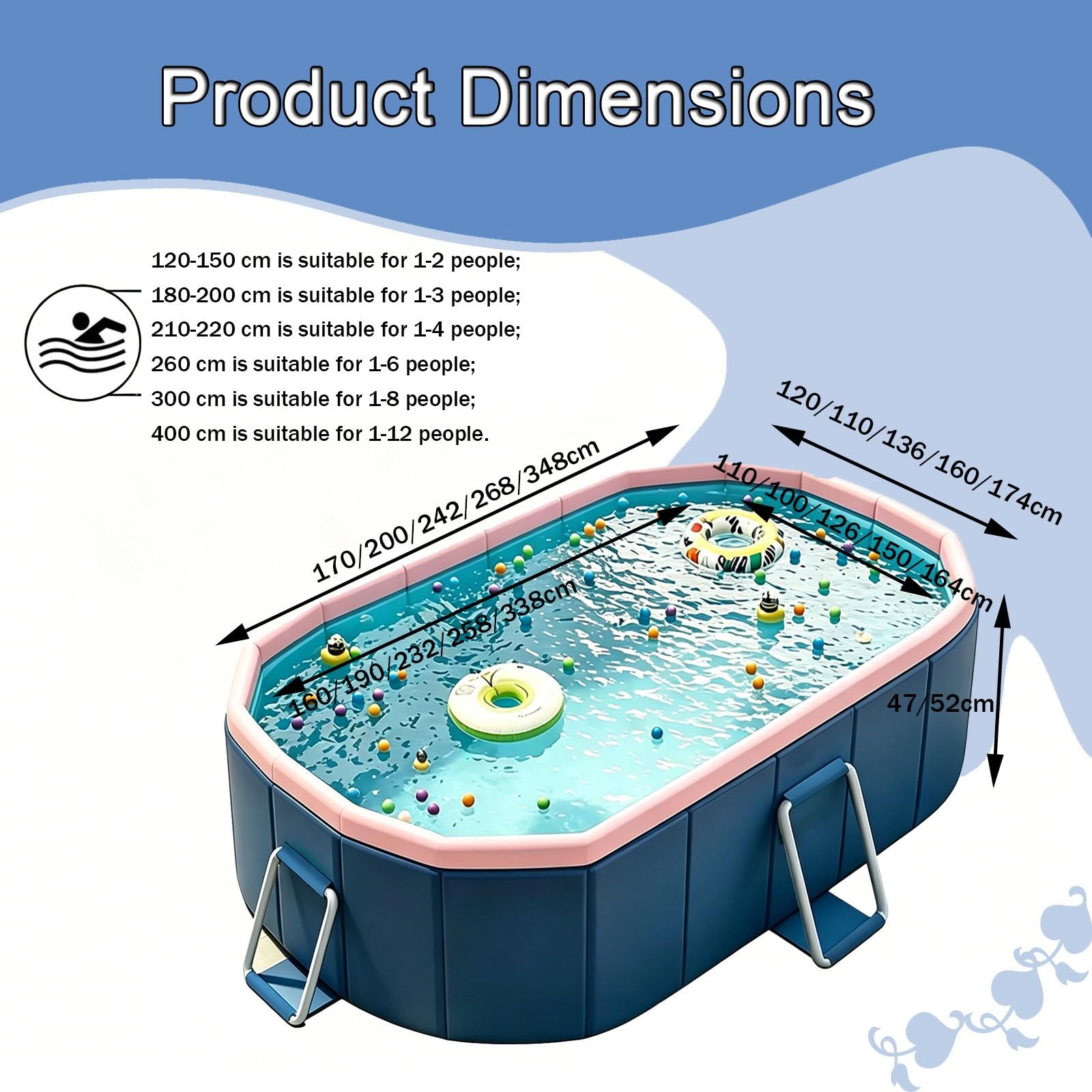 Piscina Pieghevole Piscina Ovale Da 170-348 Cm Pieghevole Per Esterni Fuori Terra Con Vasca Idromassaggio Ideale Per Famiglie E Adulti(348 * 172 * 52cm)
