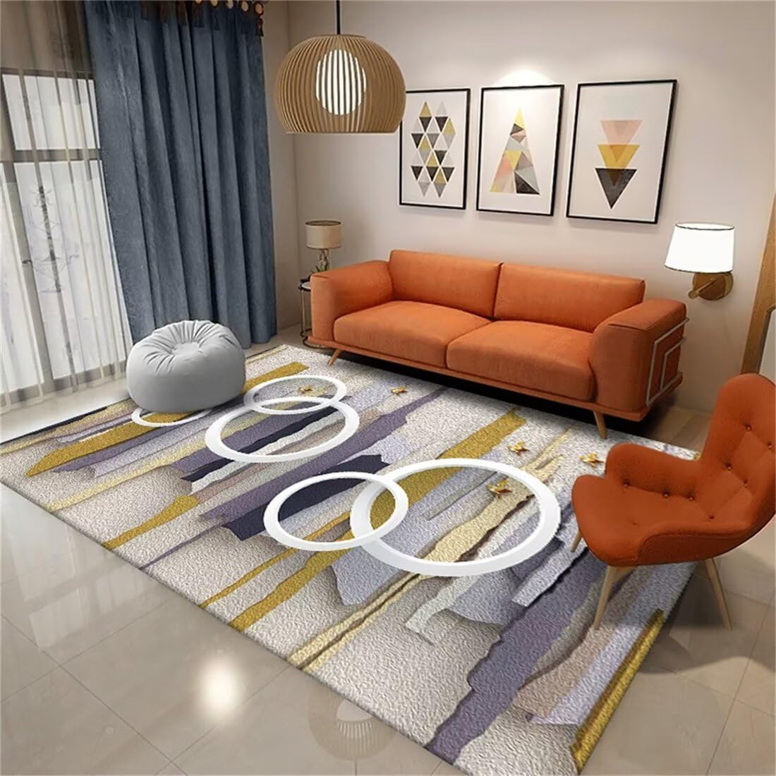 Tapis de cuisine lavable gris et jaune style moderne 80x160cm