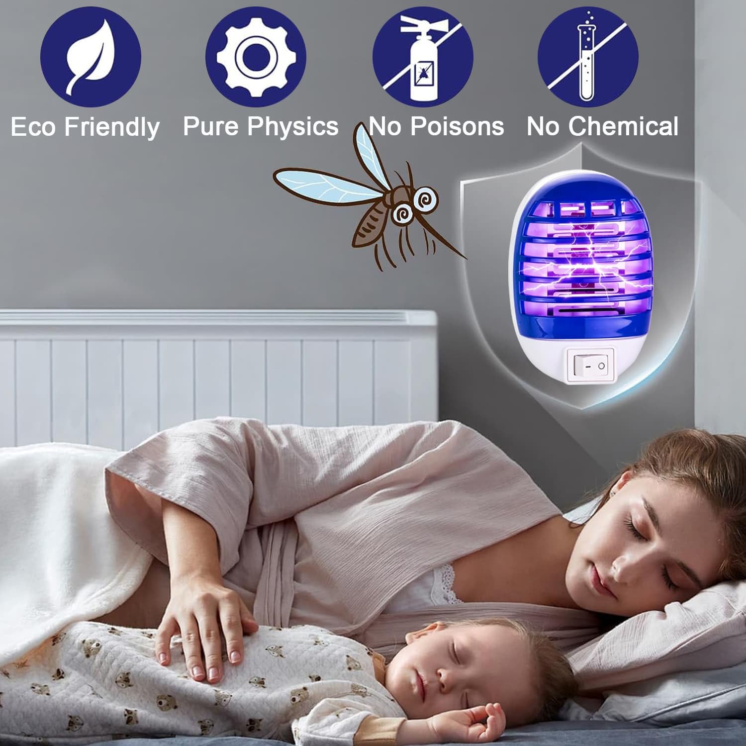 Trappola elettrica per zanzare, insetticida con luce UV | Lampada antizanzare per zanzare, mosche, tarme, antizanzare, per cucina, camera da letto, 4 pezzi