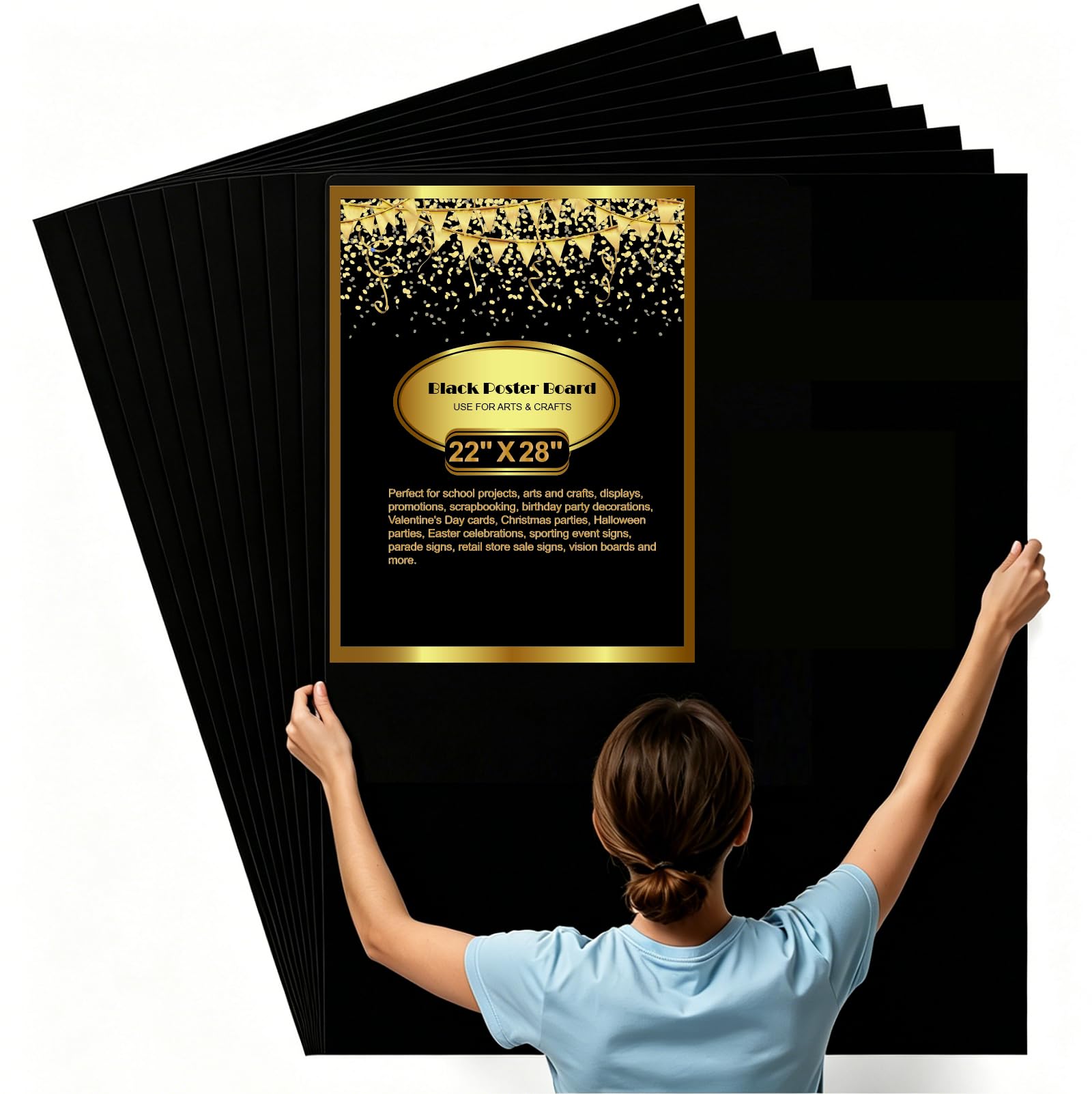 10 Pcs Black Poster Board 22" x 28" Paper Bulk, ROOKEA Vision Poster Boards for School Arts Craft Projects Presentations Drawing Scrapbooking Blank Graphic Display