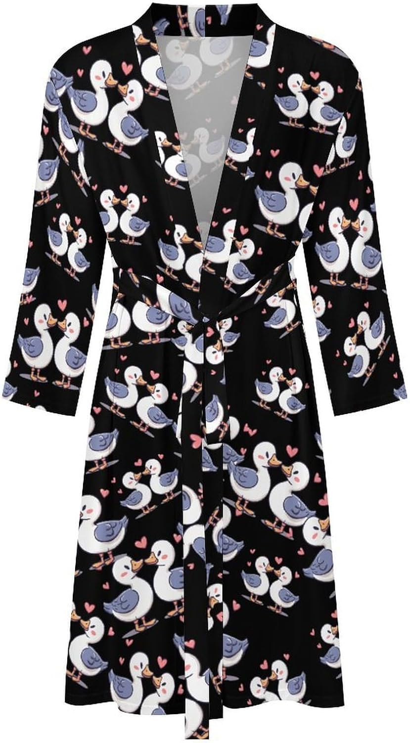 Cute Duck Lover Mens Robe Long Bathrobe for Women Bath Robes Lightweight Soft Printed Sleepwear