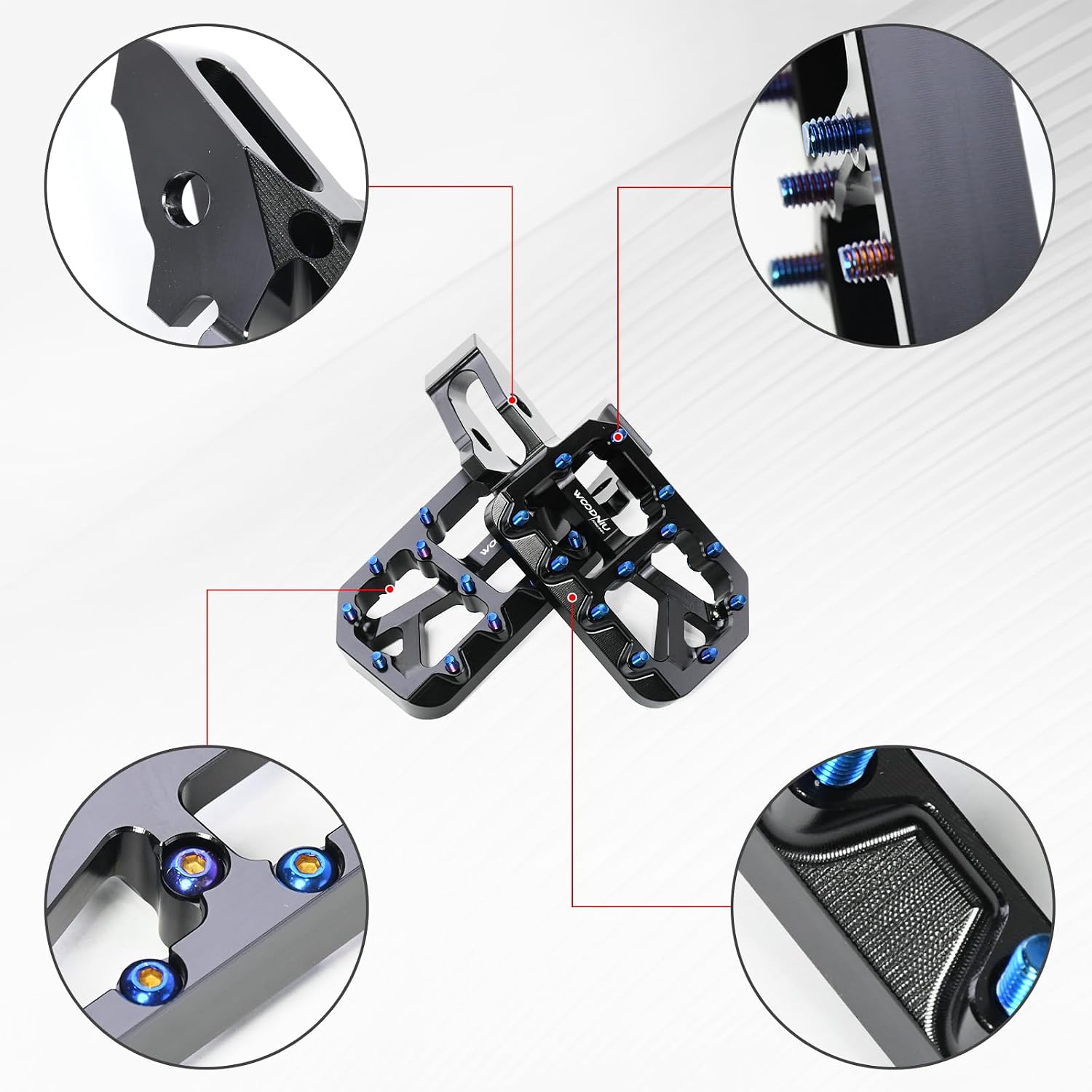 Dirt Bike Foot Pegs for Surron Ultra Bee, Aluminum Alloy Suron Pedals for Ultrabee Motorcycle, Wider Non-slip Ebike Footpegs,Black Body with Blue Brilliant Spikes