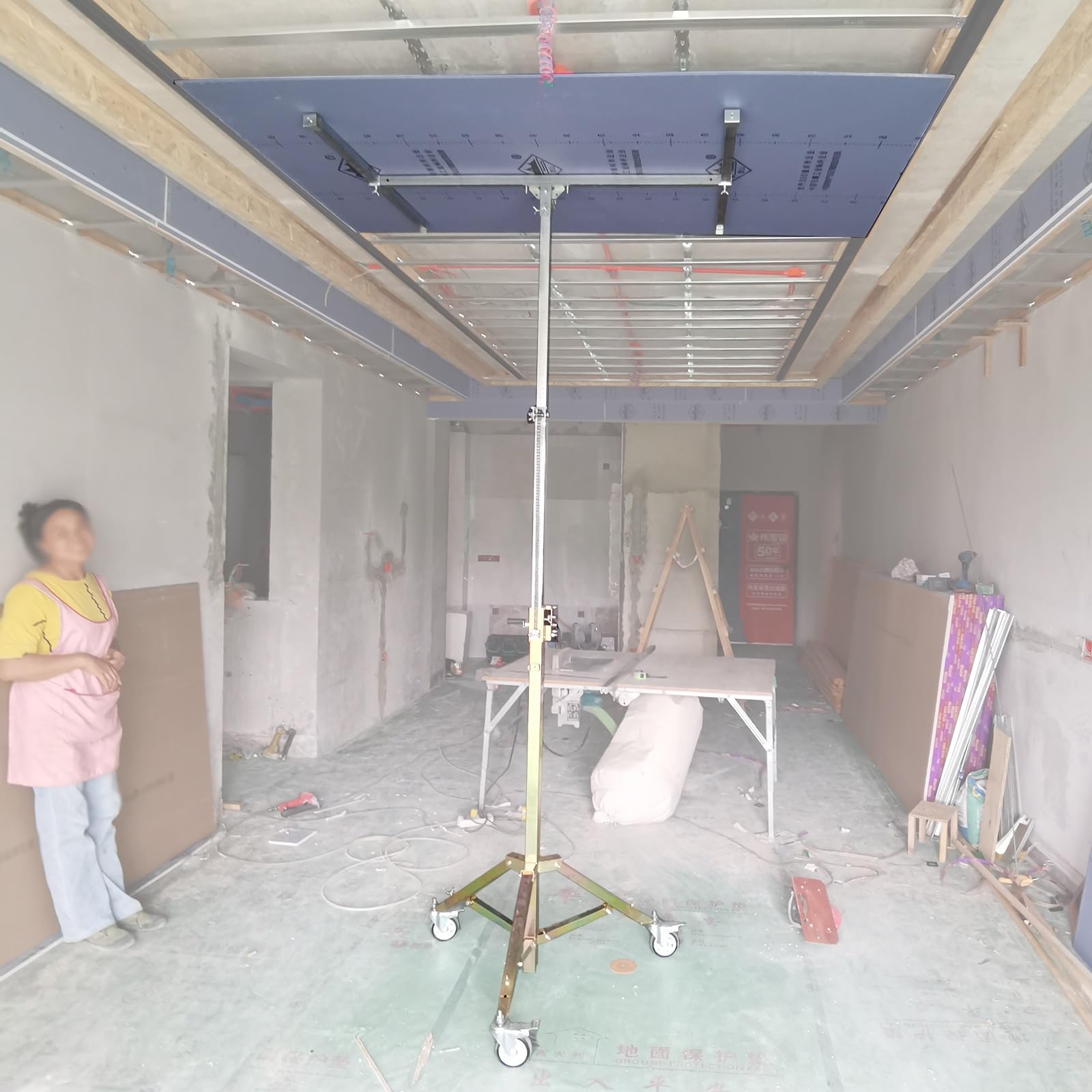 Portable Sheetrock Lift Drywall Lift - 170lbs Heavy Duty Drywall Hoist for Ceiling & Walls - Hoverable Adjustable Drywall Hoist Panel Lift for Gypsum, Wooden, Metal, PVC Board(Maximum 4m/157.5in/13.1f