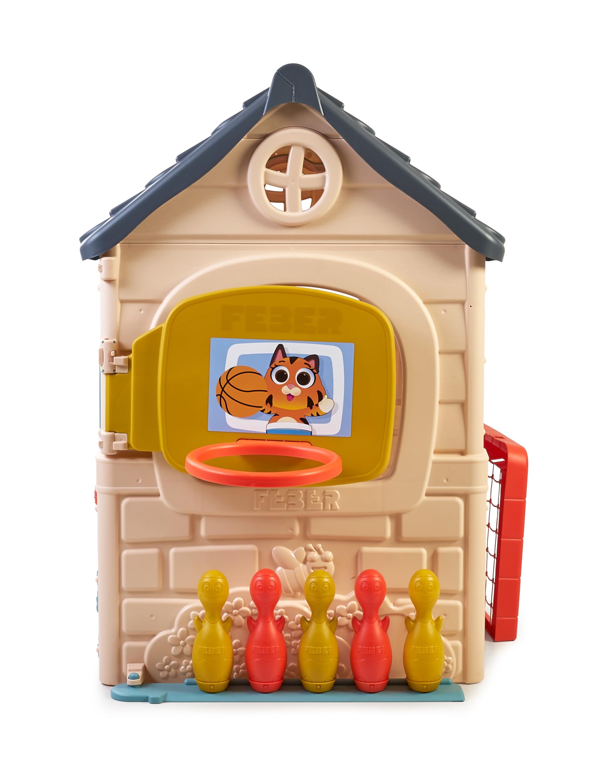 FEBER - Casual 6 Activities House, Spielhaus mit 6 Spielaktivitäten und Zubehör Farben, die gegen Sonnenlicht beständig sind, leicht zu montieren, geeignet ab 3 Jahren, Famosa (FEH23000)