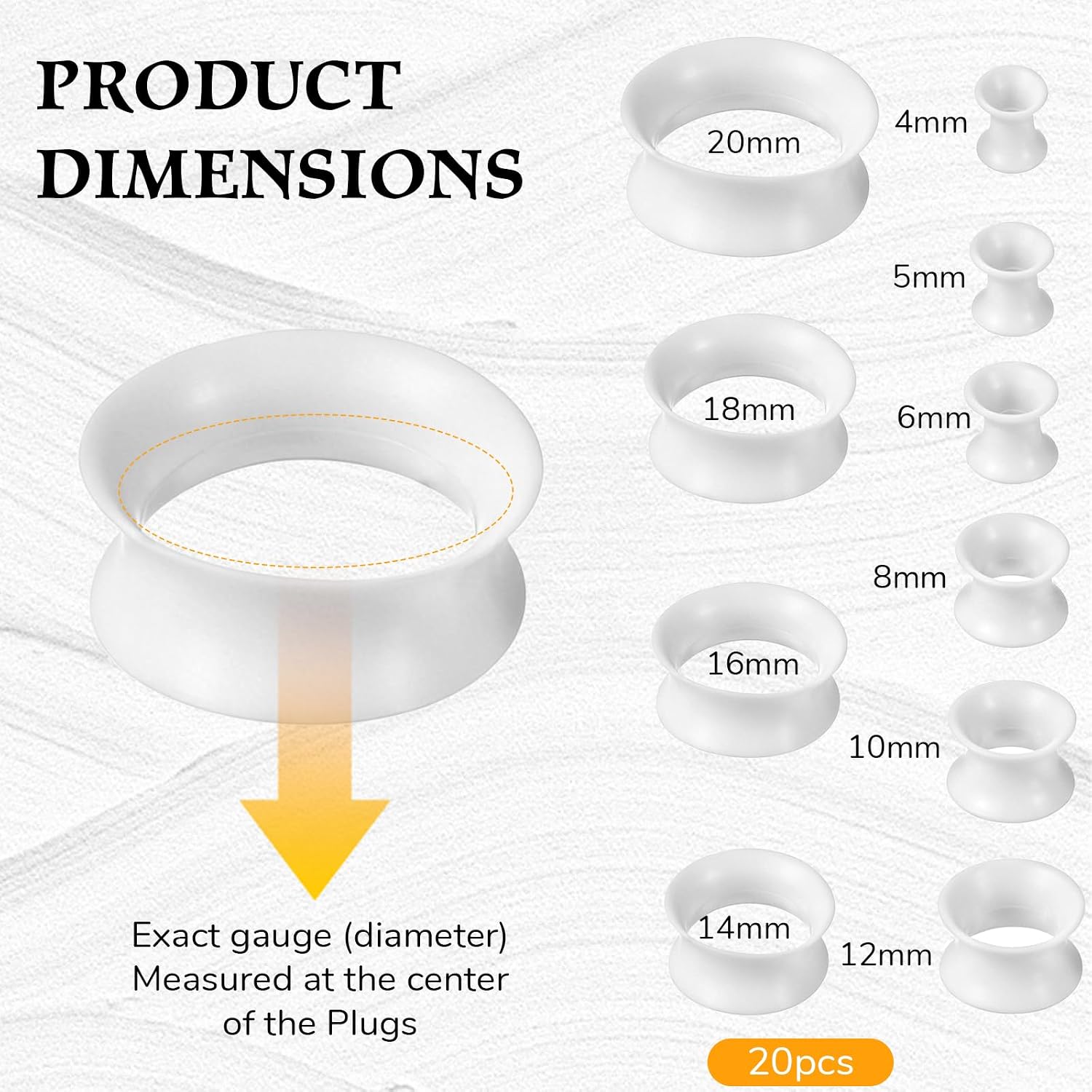 20Pcs White Ear Tunnels Plugs Silicone Gauges for Ears 4mm-20mm Double Flared Rubber Gauge Tunnels Plugs Flexible Ear Piercing Jewelry Stretchers Expander Stretching Kit 6G-7/8In