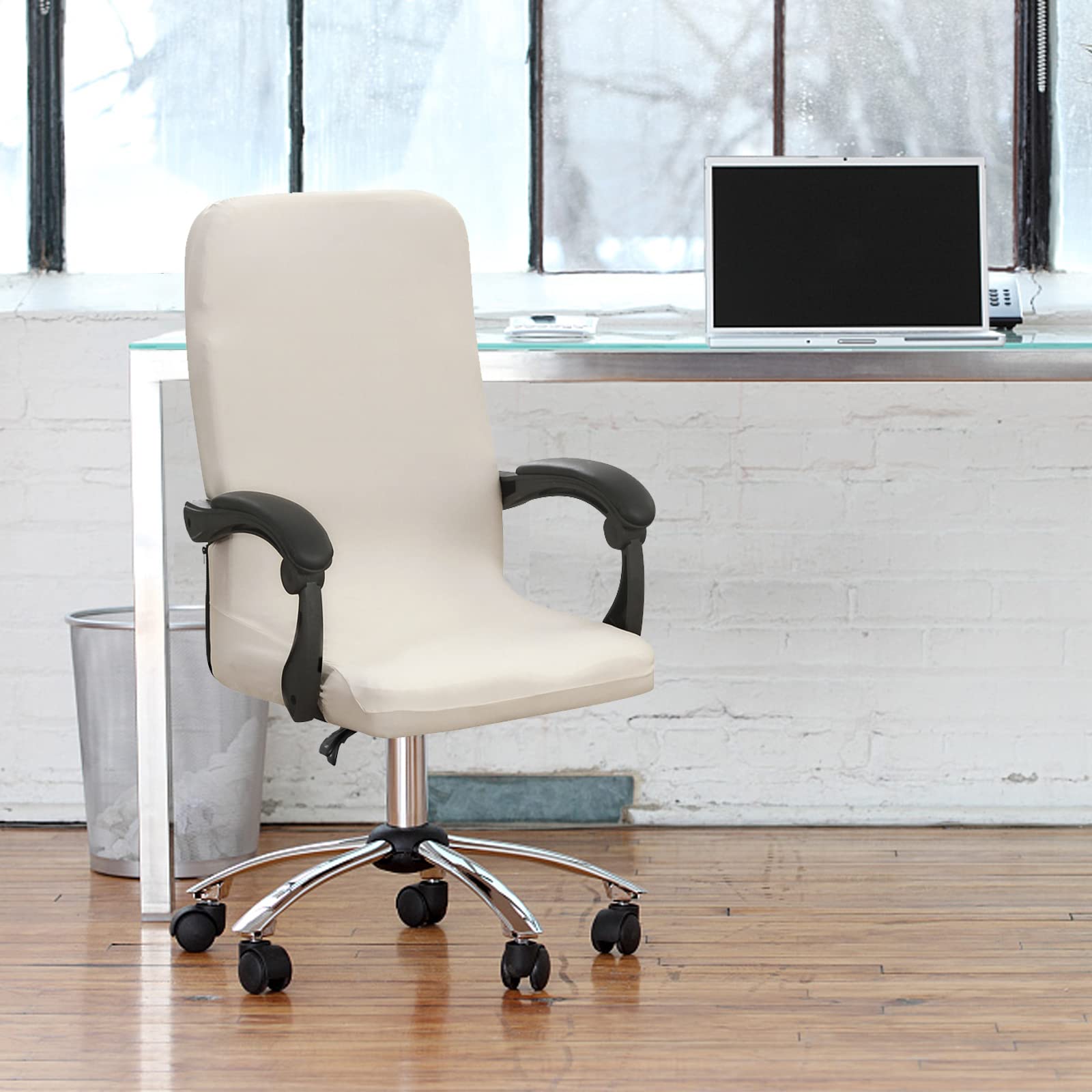 Jaotto Coprisedia Ufficio Elasticizzato, Fodere Coprisedia Girevole Ufficio Universale Lavabile Rimovibile, Coprisedia da Computer con Schienale, Copeture per Sedia da Ufficio(Beige,Large)