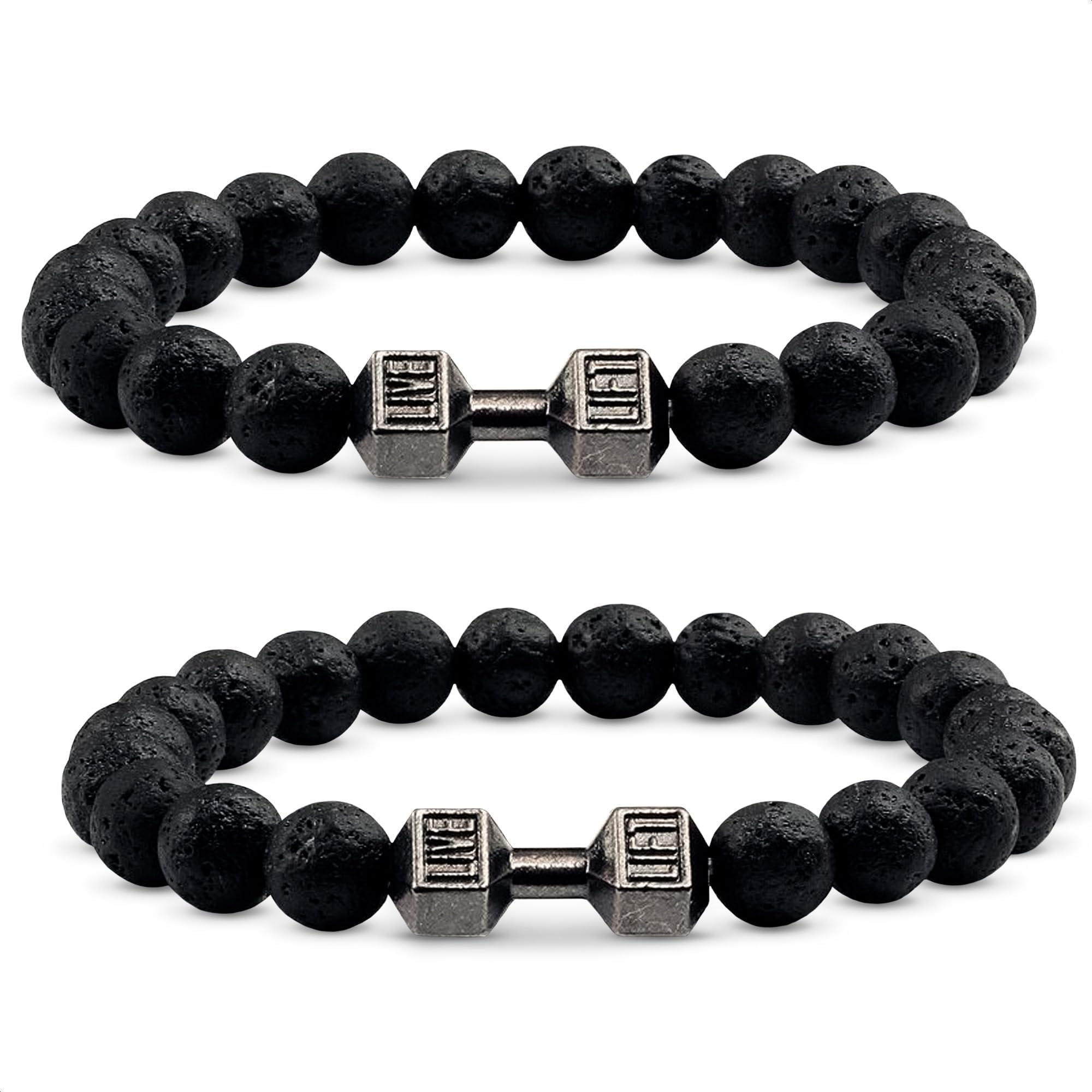 2 Pcs Rock Bracelet - Stylish Matching Beaded Bracelets for Men & Women with Trendy Dumbbells, Comfortable Elastic Rope - Soothing Diffuser Bead Bracelet Men & Women